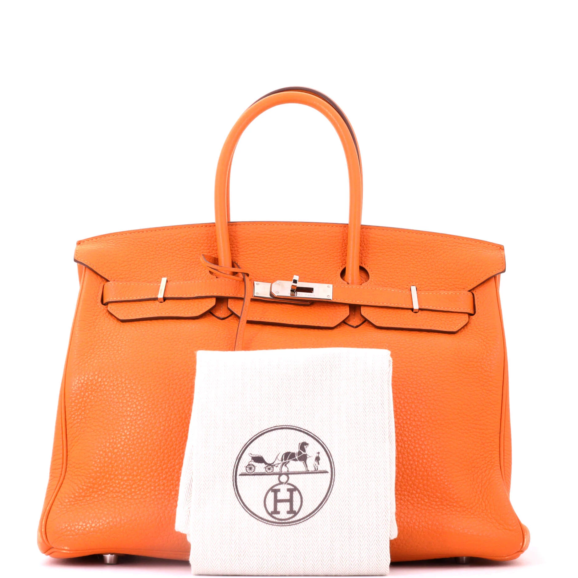 Birkin Handbag Orange H Clemence with Palladium Hardware 35 - Image 2