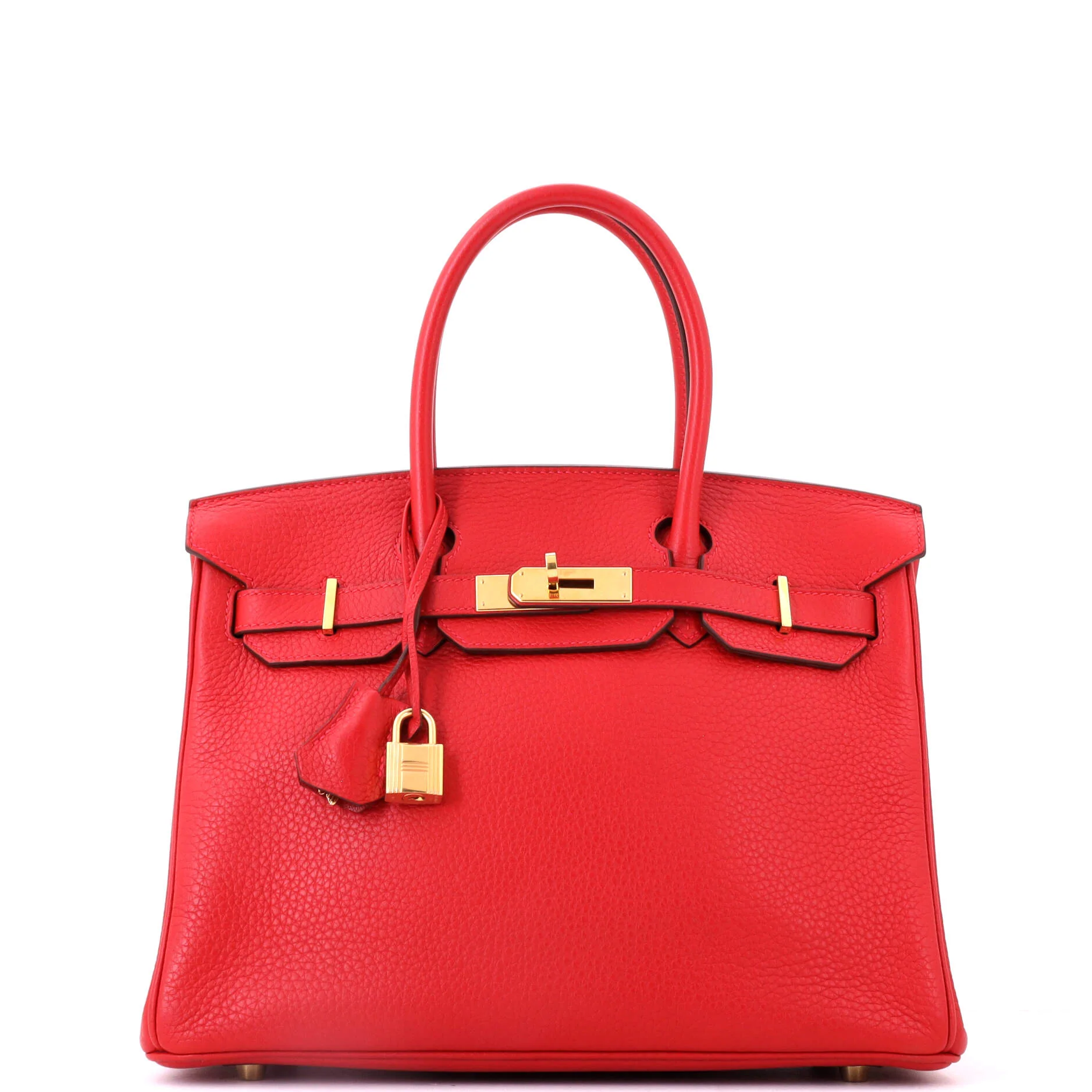 Birkin Handbag Rouge Casaque Clemence with Gold Hardware 30