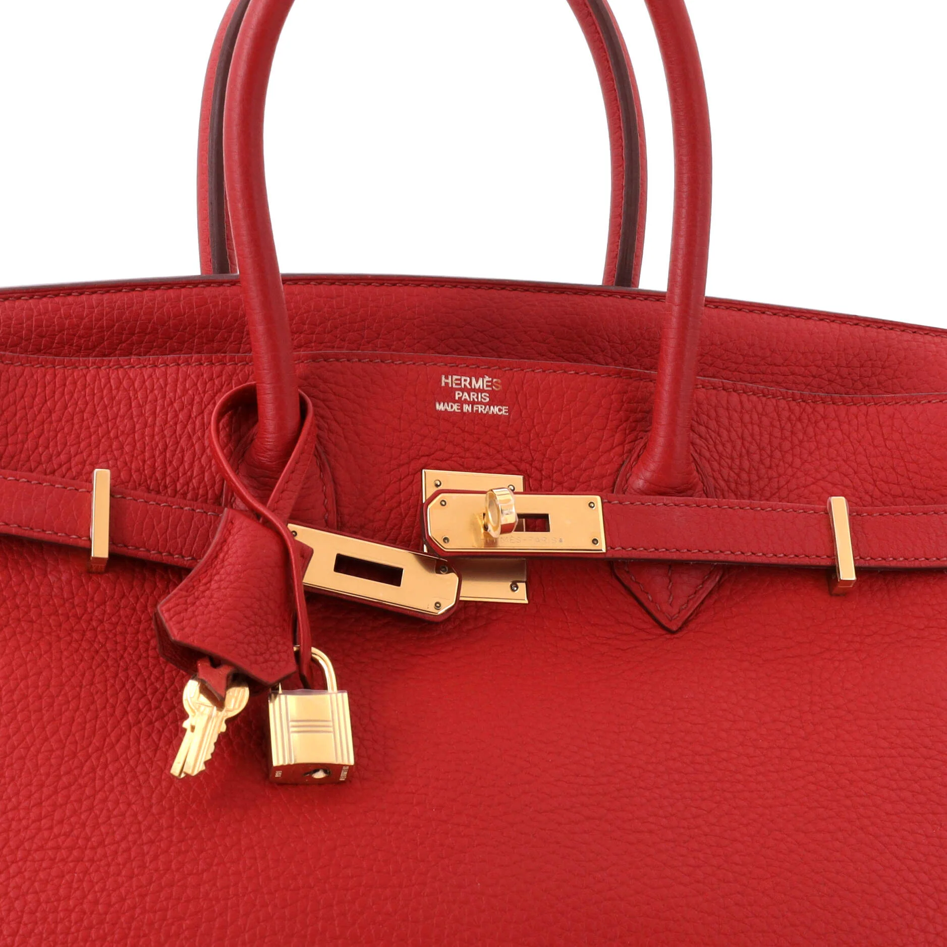 Birkin Handbag Rouge Garance Clemence with Gold Hardware 35 - Image 6