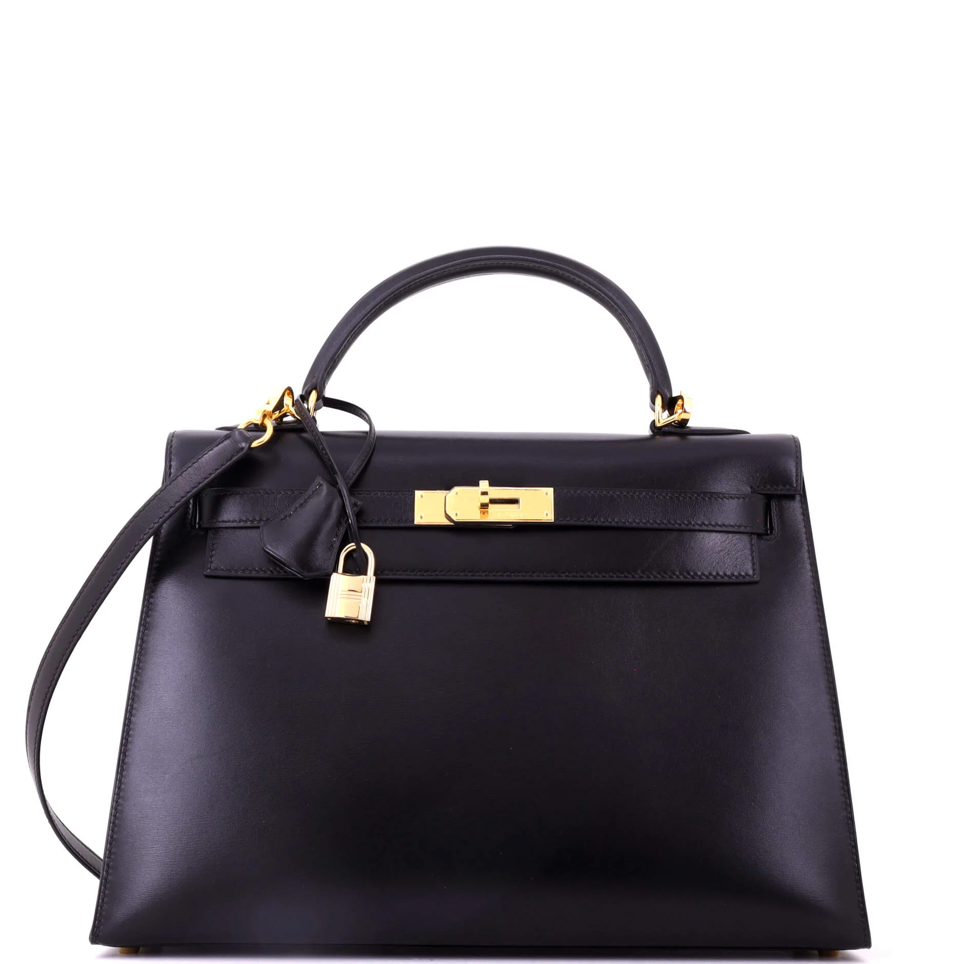 Kelly Handbag Noir Box Calf with Gold Hardware 32
