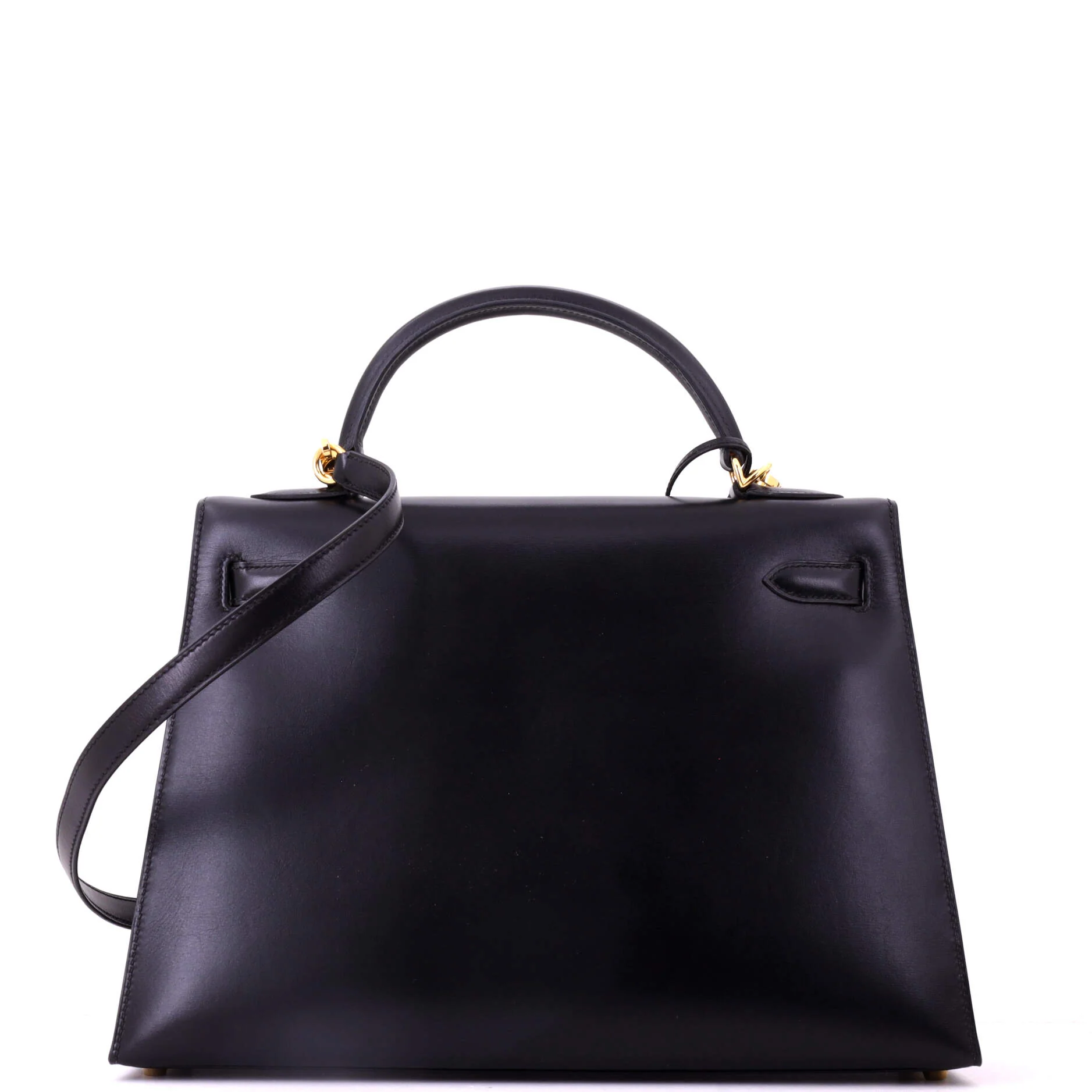Kelly Handbag Noir Box Calf with Gold Hardware 32 - Image 3