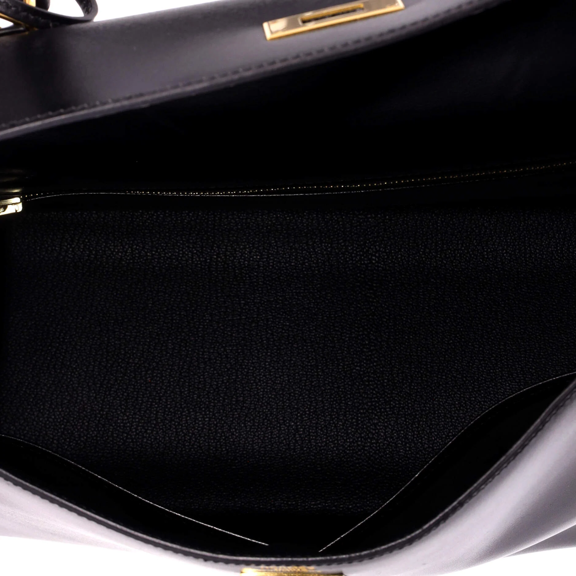 Kelly Handbag Noir Box Calf with Gold Hardware 32 - Image 6