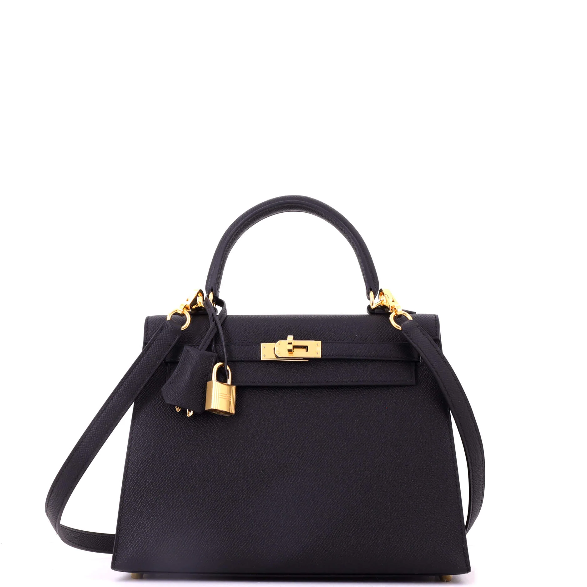 Kelly Handbag Noir Epsom with Gold Hardware 25
