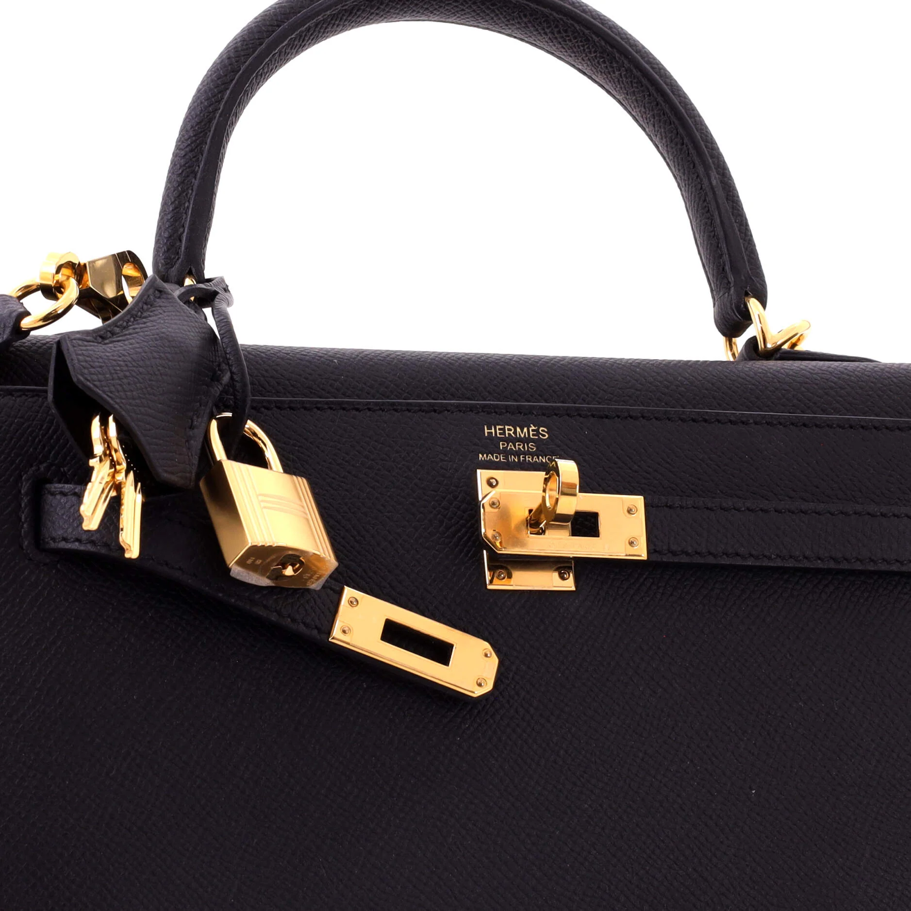 Kelly Handbag Noir Epsom with Gold Hardware 25 - Image 6