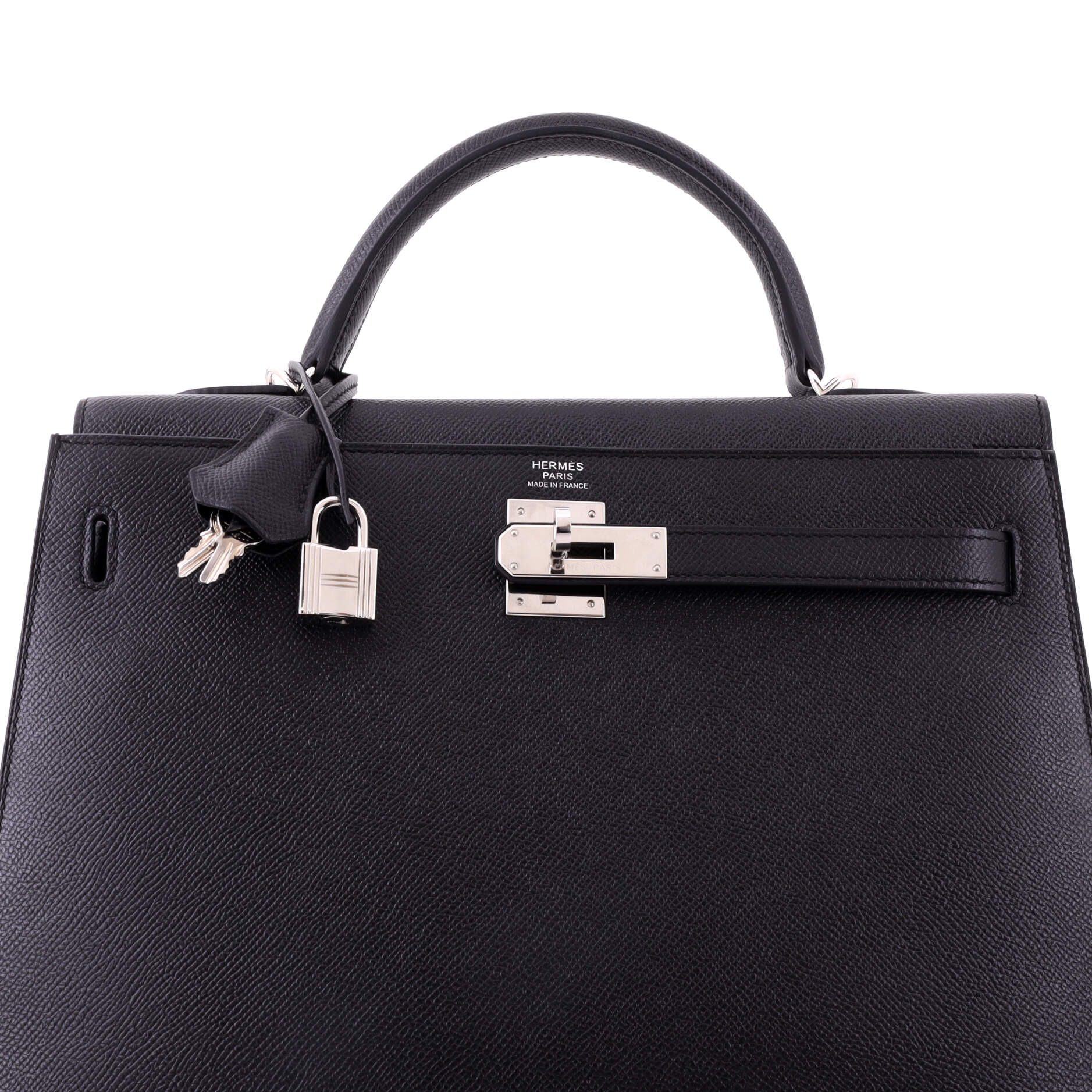 Kelly Handbag Noir Epsom with Palladium Hardware 32 - Image 6