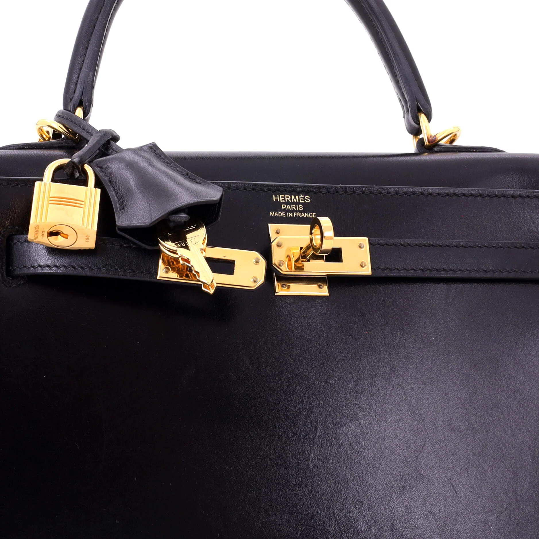 Kelly Handbag Noir Tadelakt with Gold Hardware 25 - Image 6