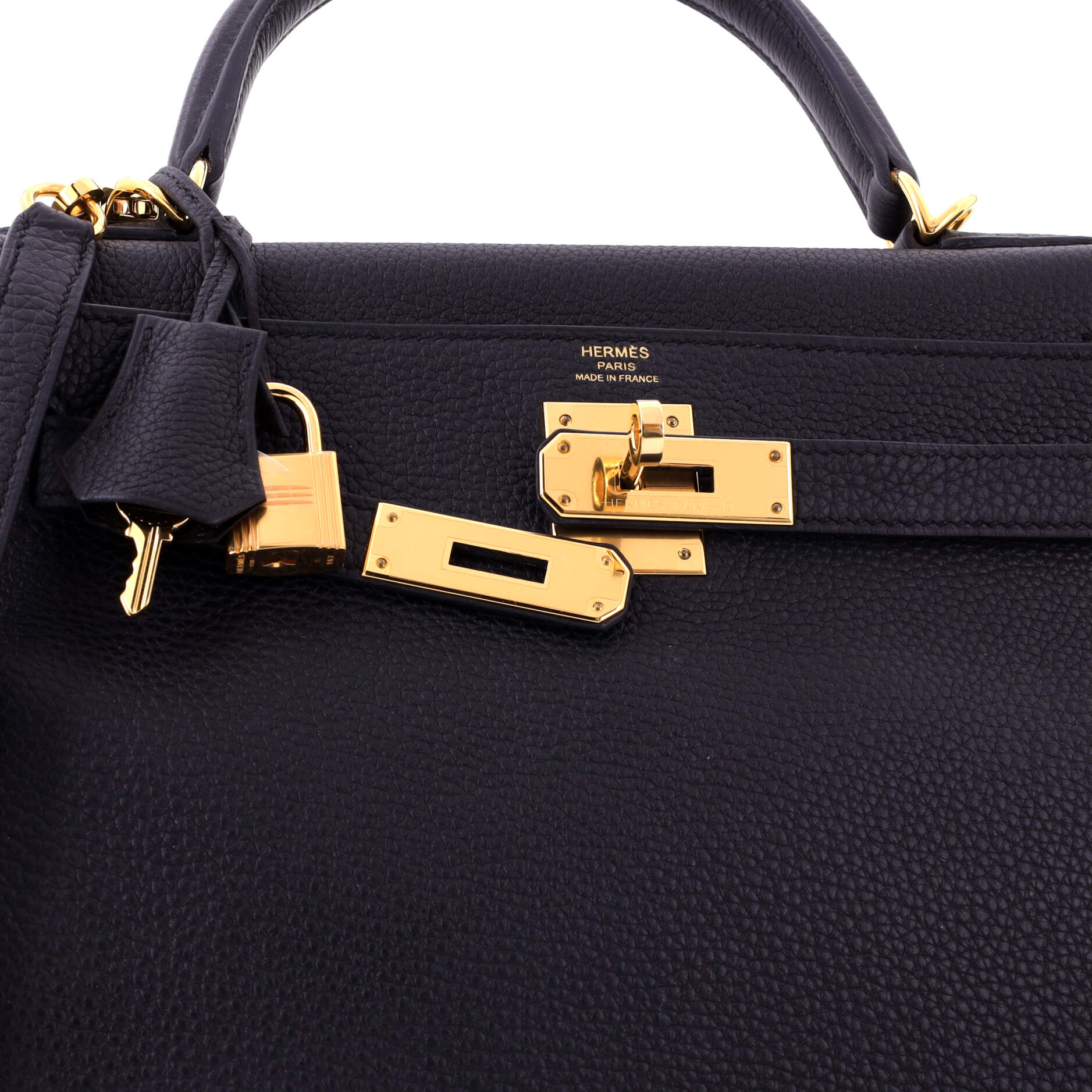 Kelly Handbag Noir Togo with Gold Hardware 28 - Image 7