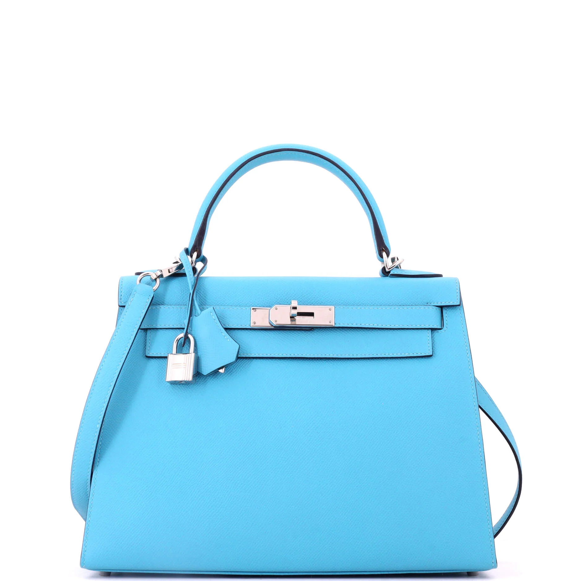 Kelly Handbag Bleu Celeste Epsom with Palladium Hardware 28