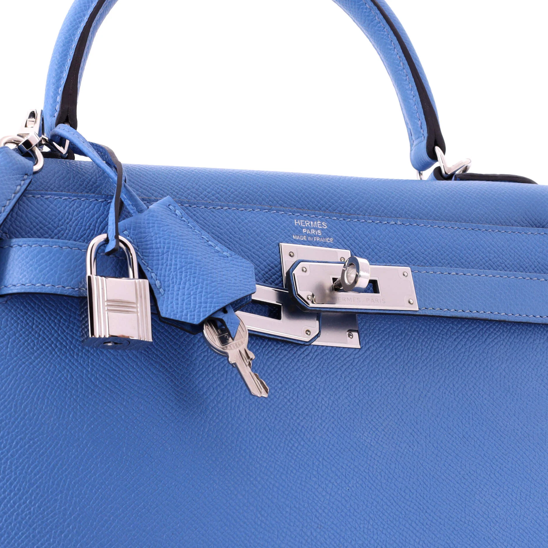 Kelly Handbag Bleu Paradis Epsom with Palladium Hardware 28 - Image 6