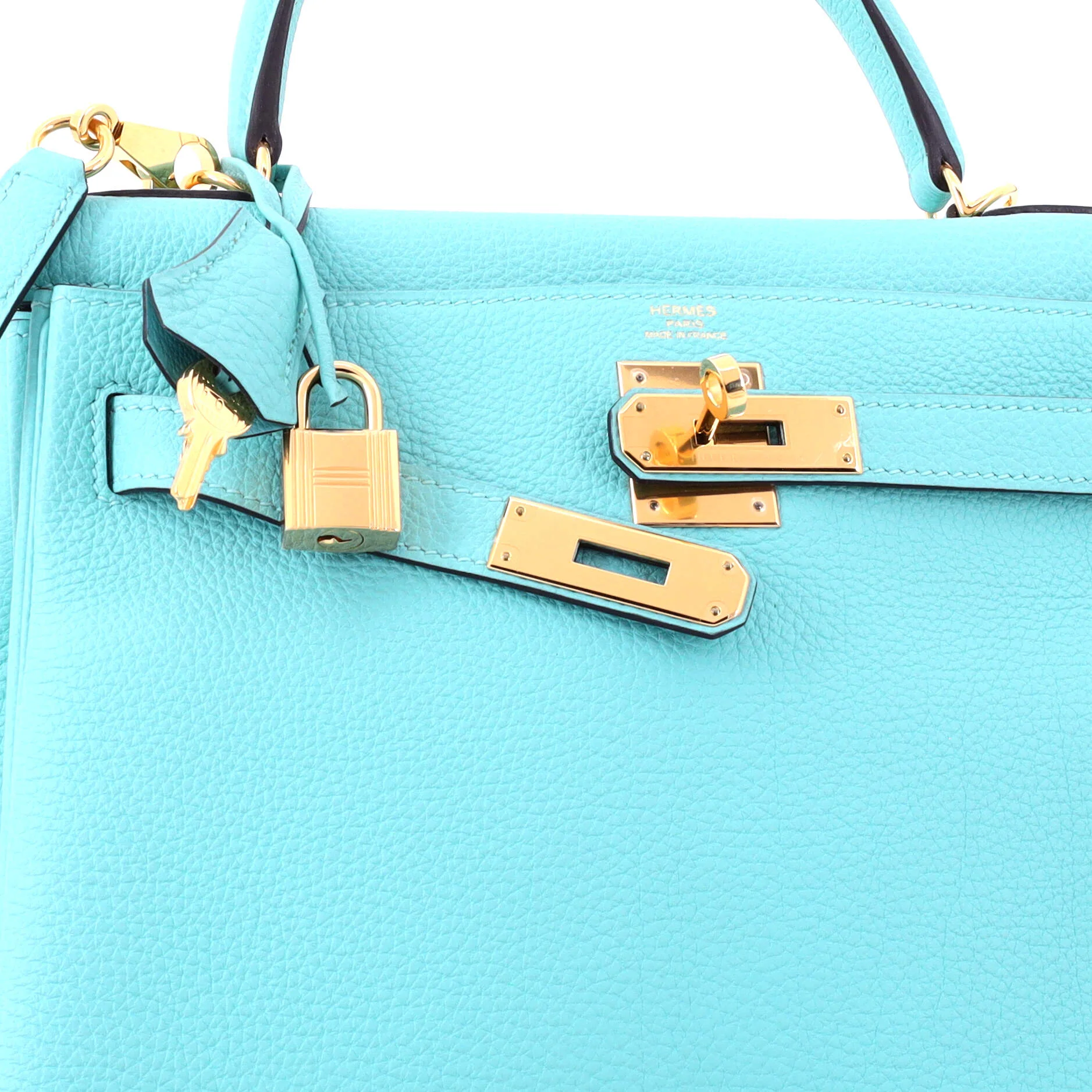 Kelly Handbag Bleu Atoll Togo with Gold Hardware 28 - Image 5