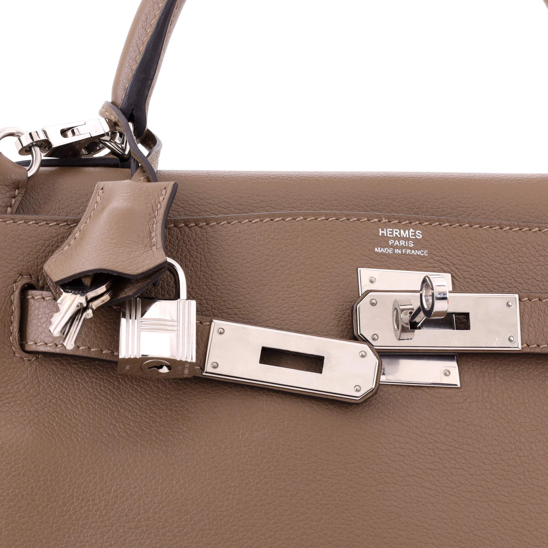 Kelly Handbag Beige De Weimar Evercolor with Palladium Hardware 28 - Image 6