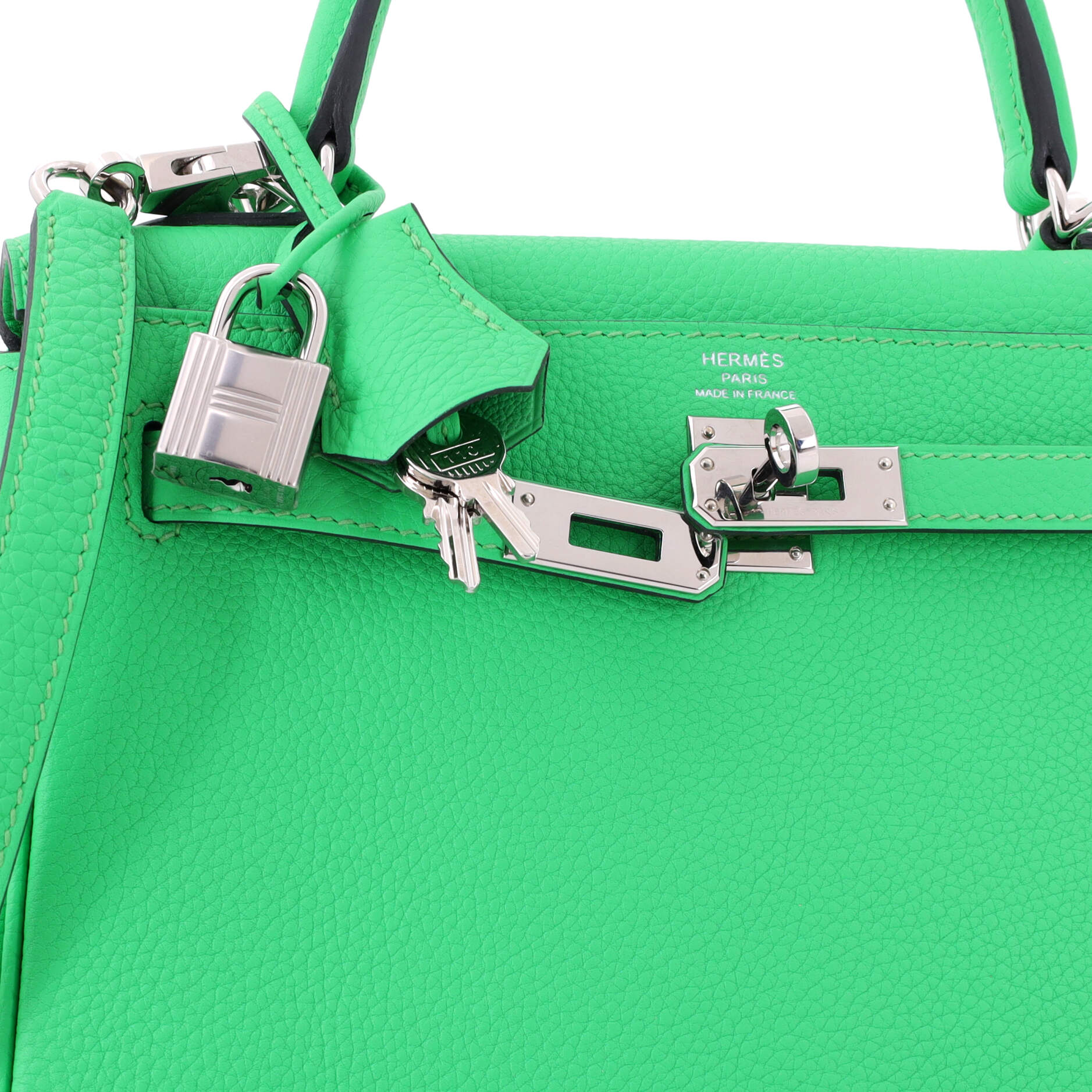 Kelly Handbag Vert Comics Togo with Palladium Hardware 25 - Image 7