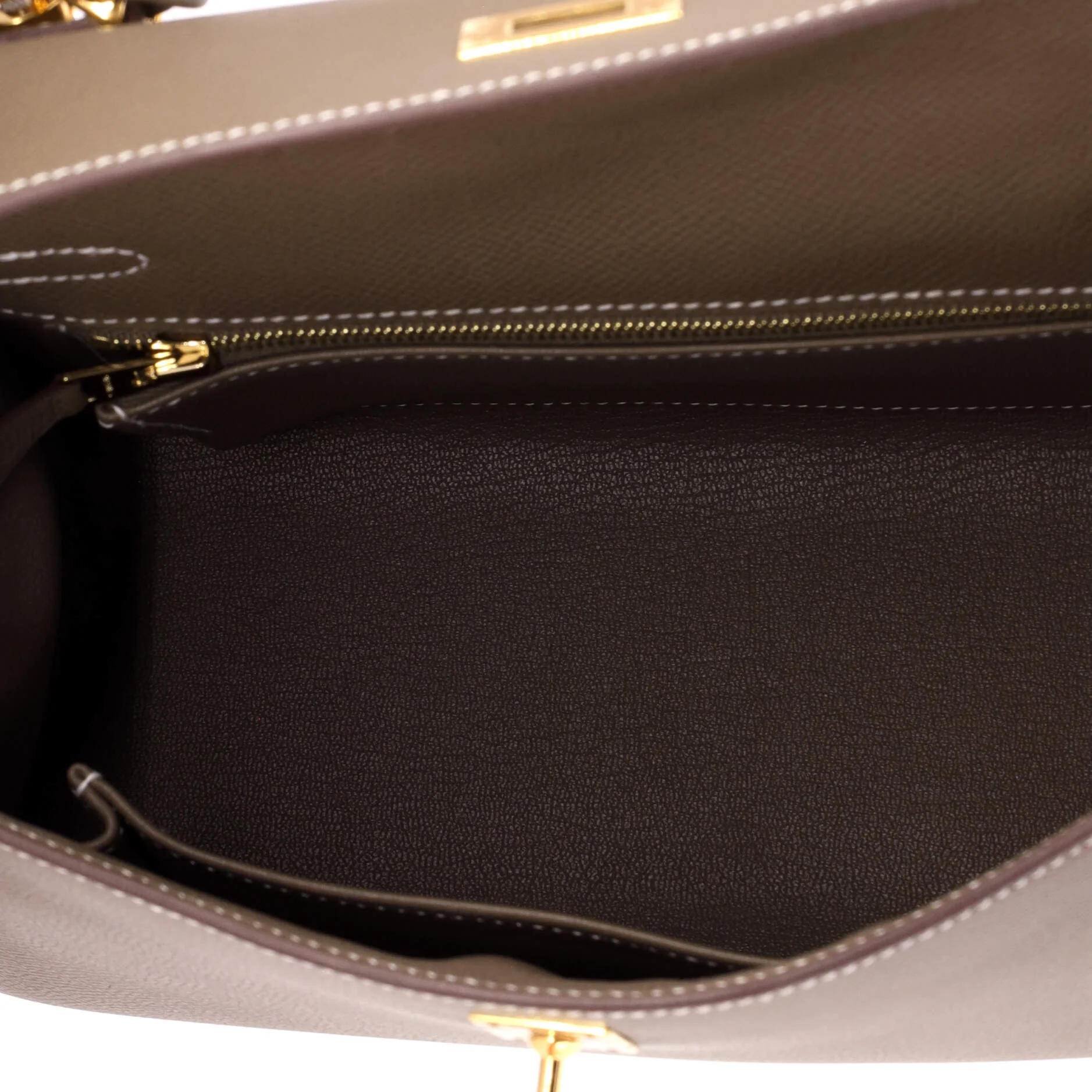 Kelly Handbag Grey Epsom with Gold Hardware 25 - Image 6