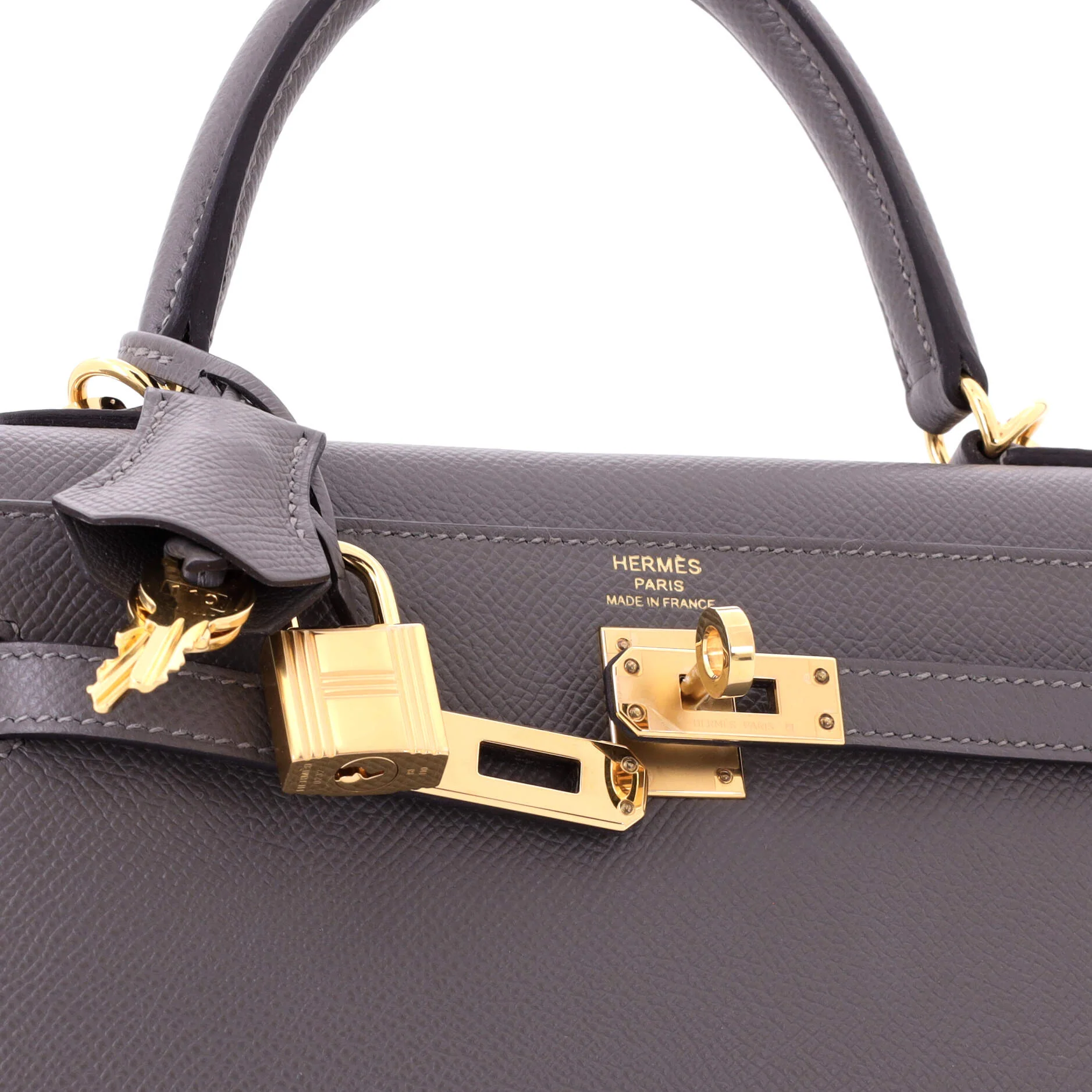 Kelly Handbag Grey Epsom with Gold Hardware 25 - Image 6