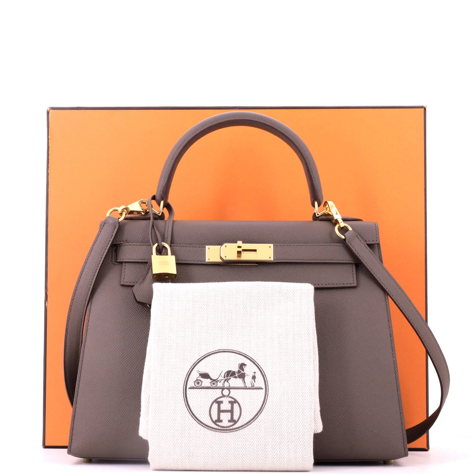 Kelly Handbag Grey Epsom with Gold Hardware 28 - Image 2
