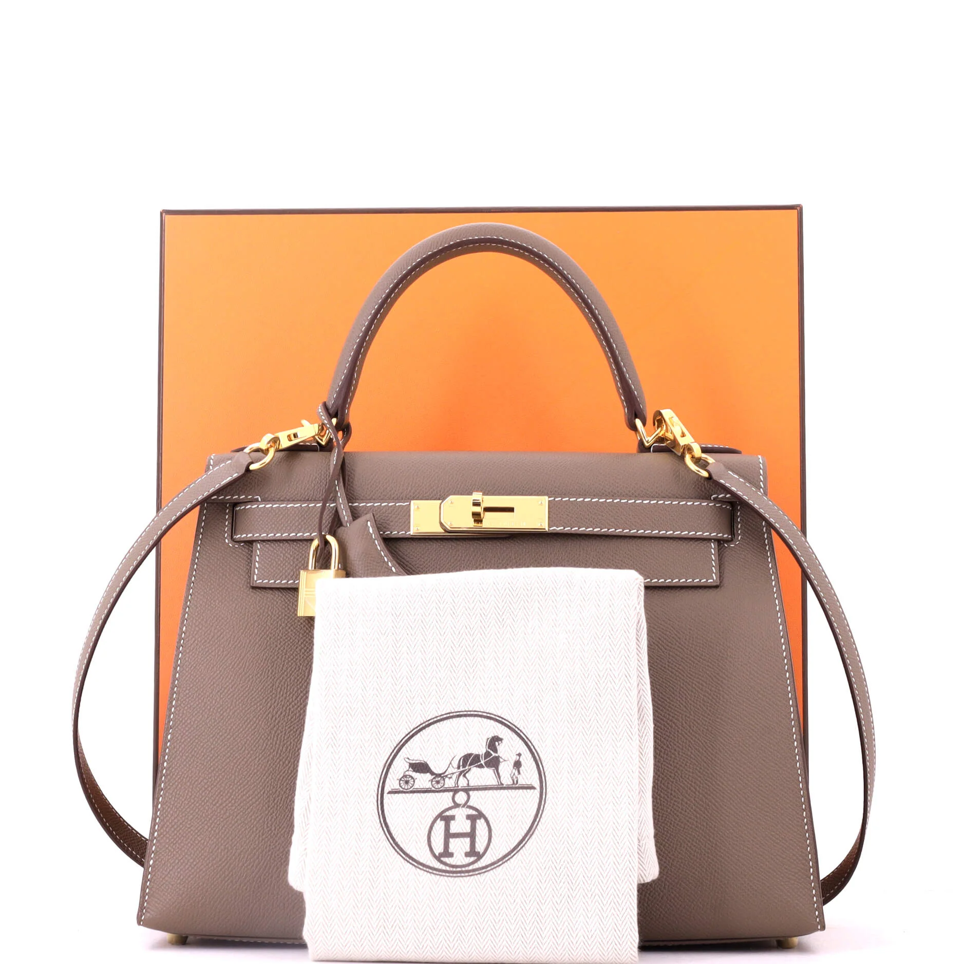 Kelly Handbag Grey Epsom with Gold Hardware 28 - Image 2