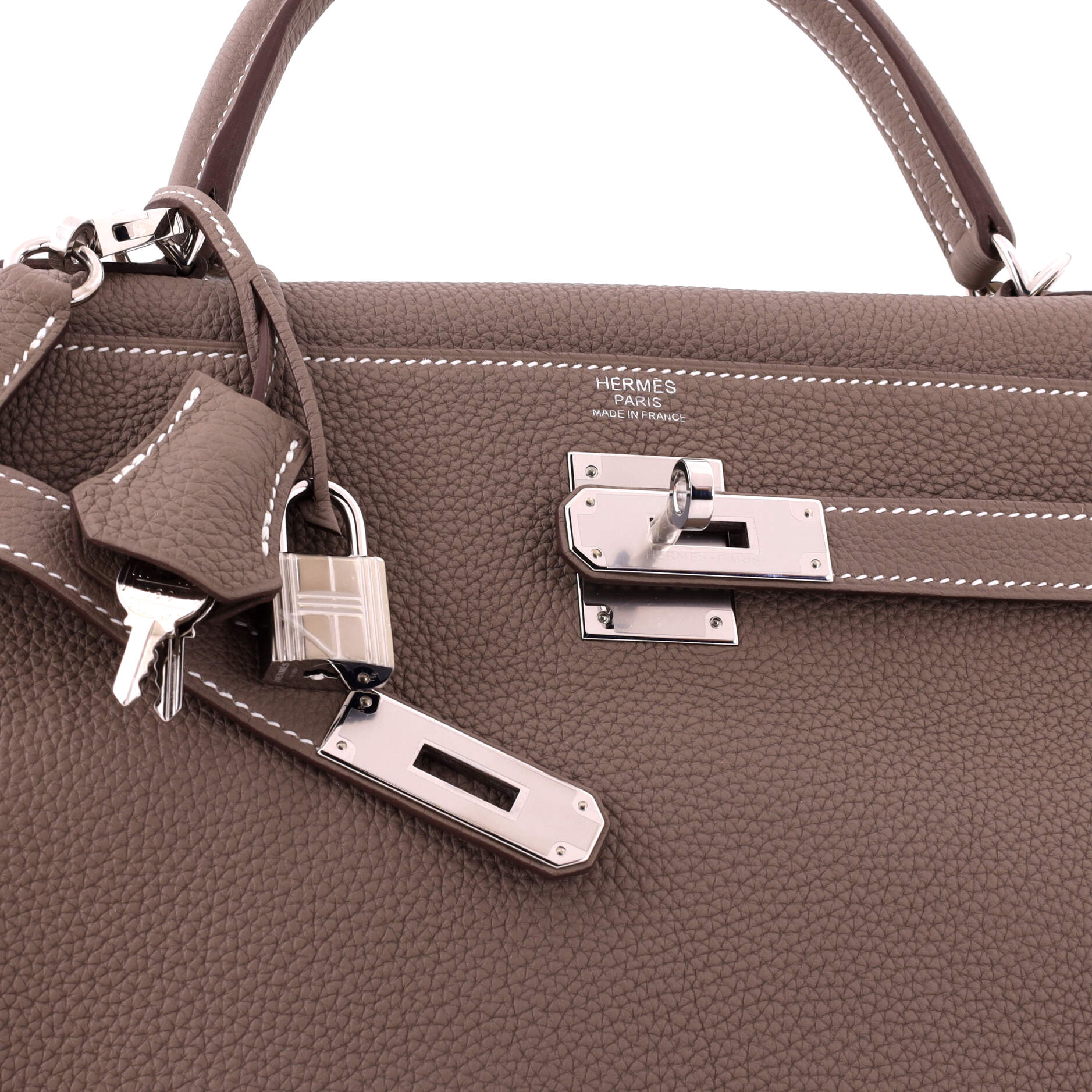Kelly Handbag Grey Togo with Palladium Hardware 32 - Image 7
