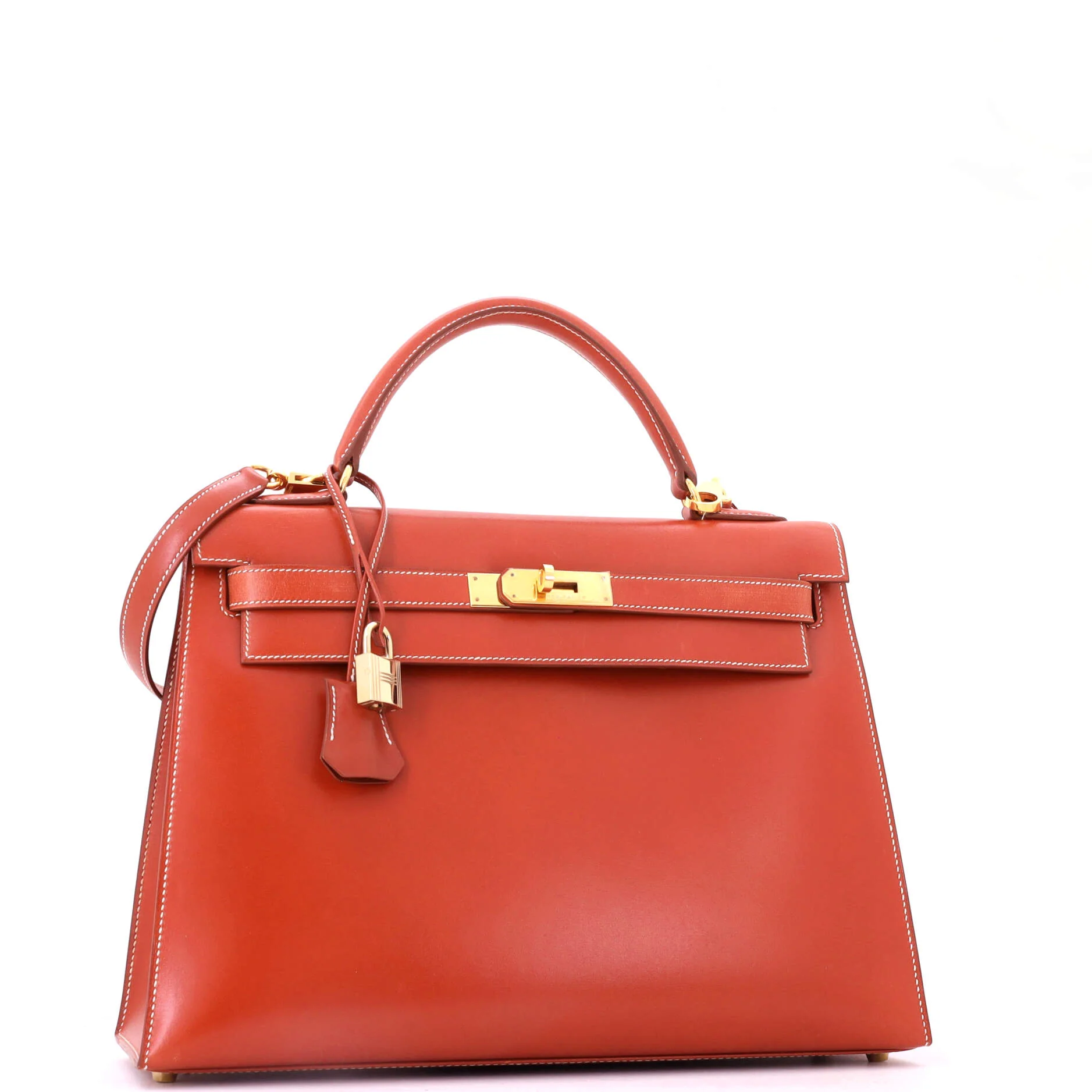 Kelly Handbag Brique Box Calf with Gold Hardware 32 - Image 2