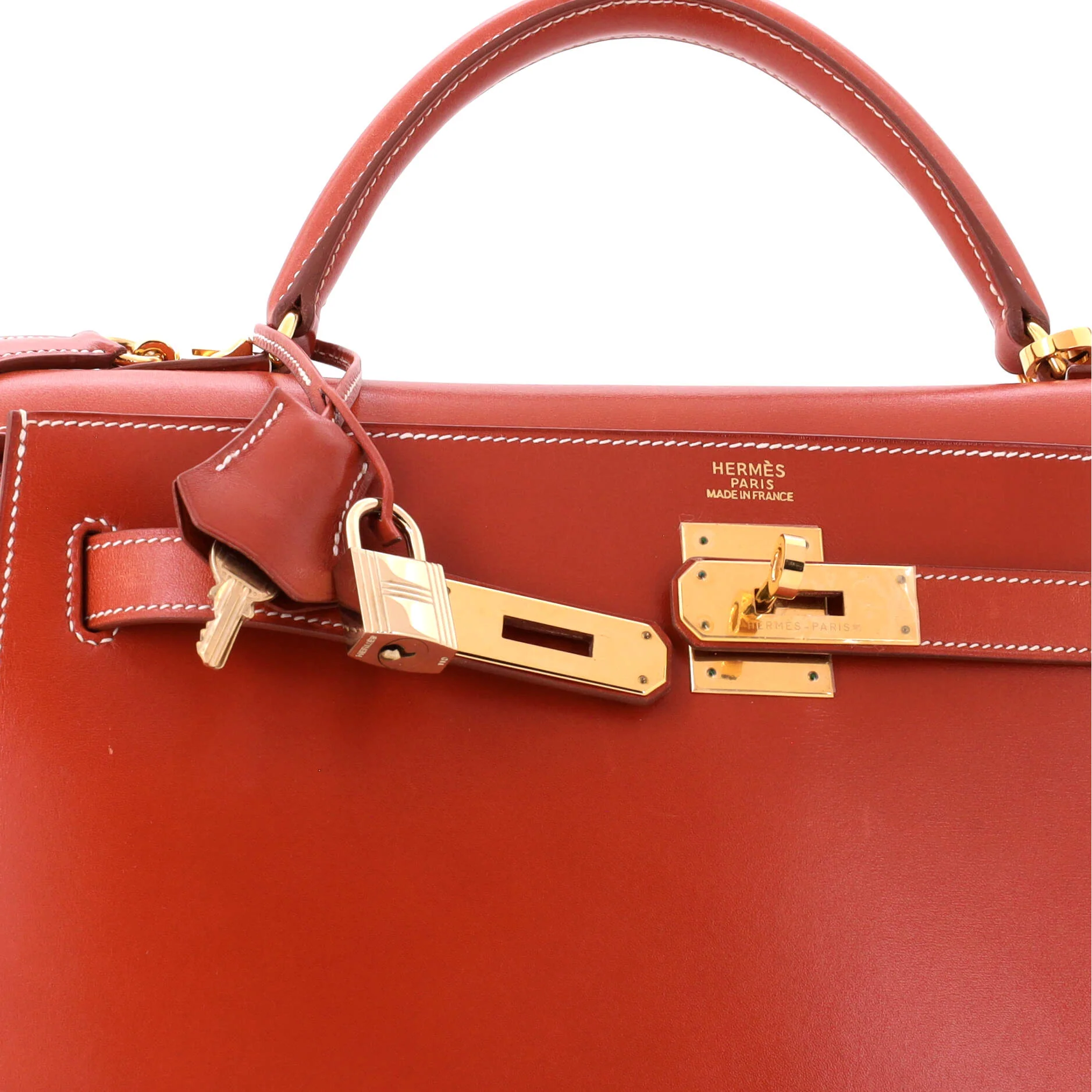 Kelly Handbag Brique Box Calf with Gold Hardware 32 - Image 6