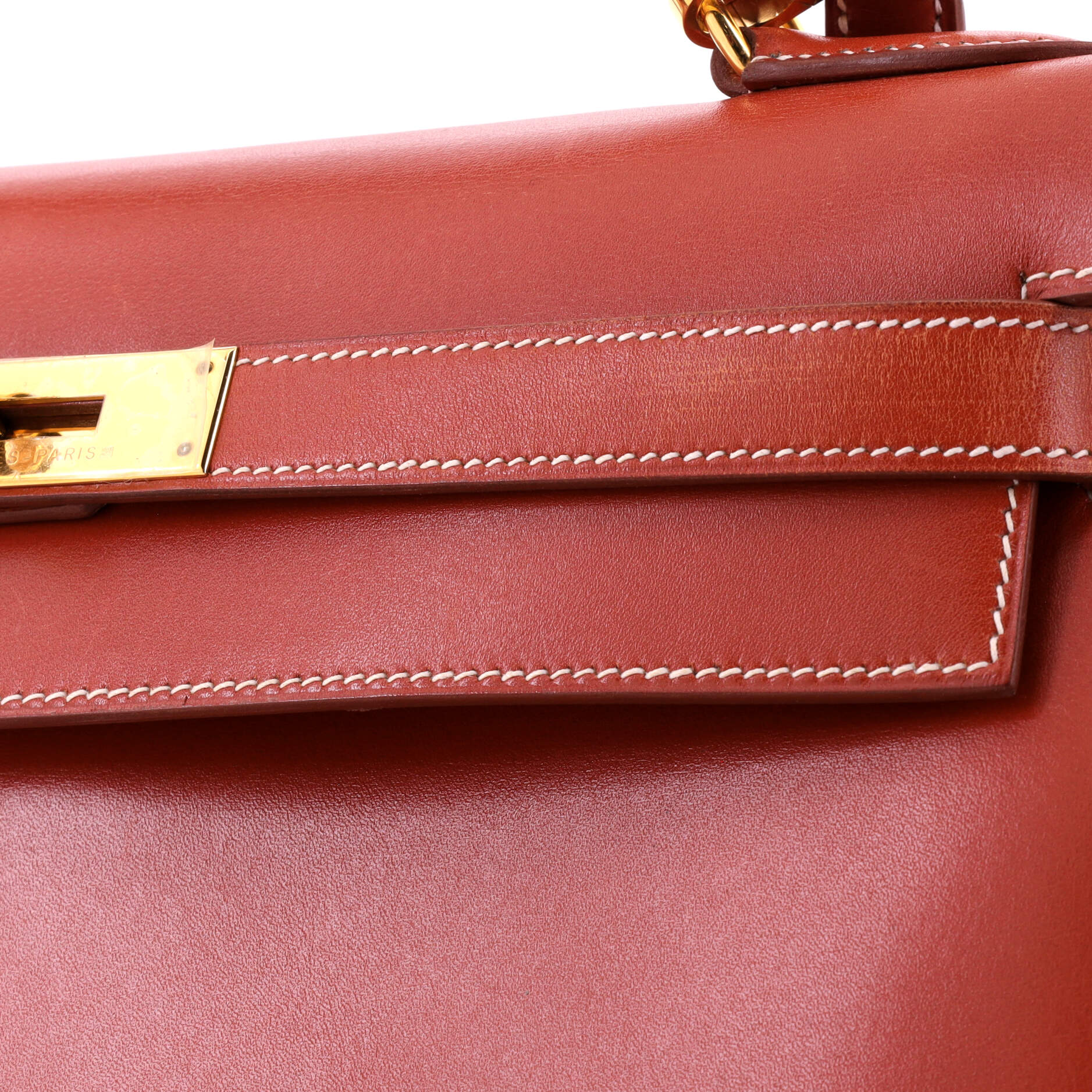 Kelly Handbag Brique Box Calf with Gold Hardware 32 - Image 7