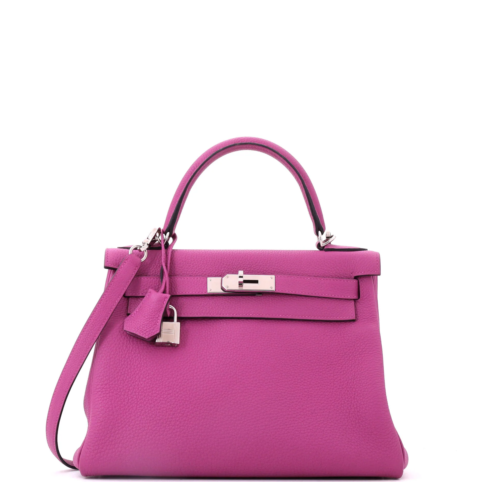 Kelly Handbag Rose Pourpre Togo with Palladium Hardware 28