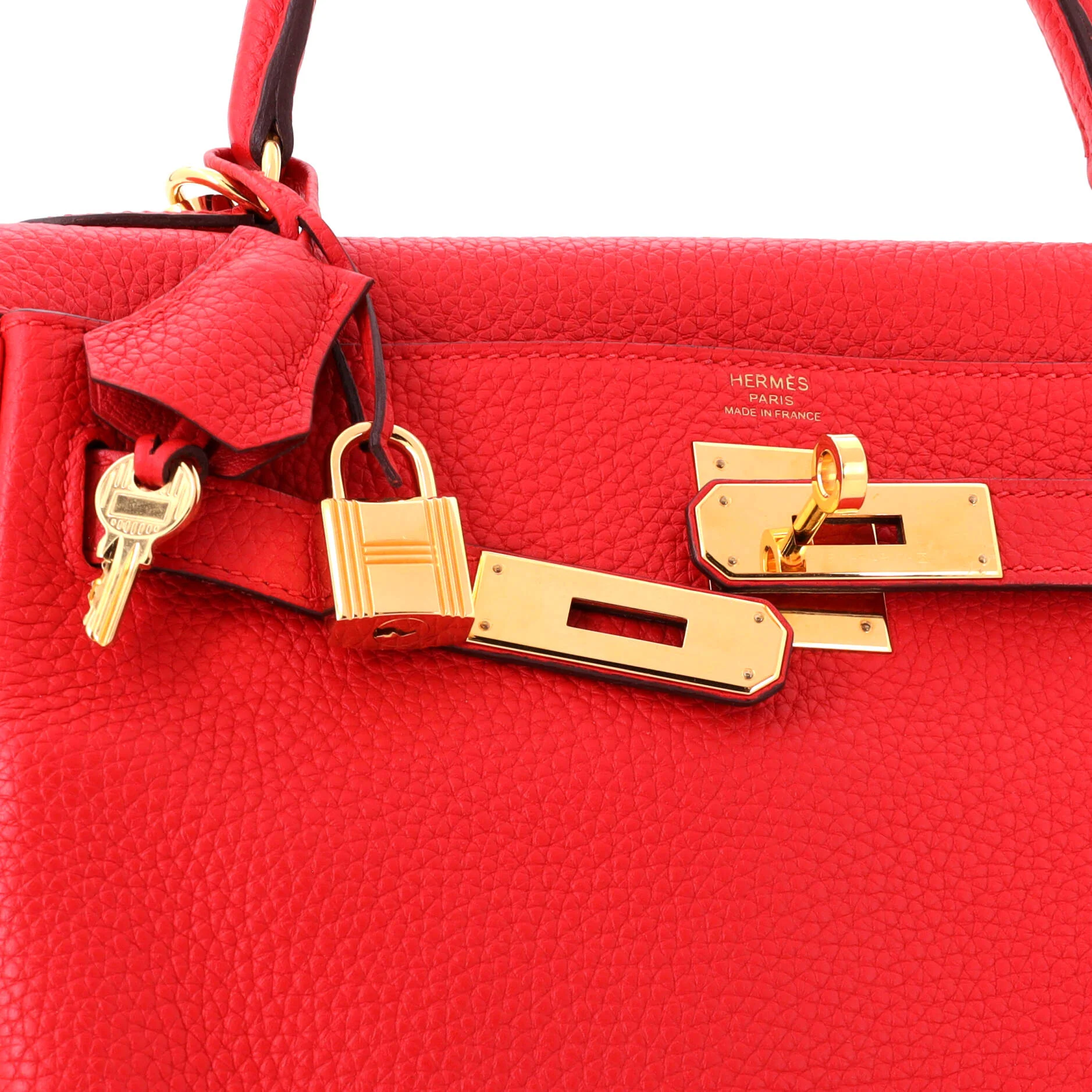 Kelly Handbag Rouge Tomate Clemence with Gold Hardware 28 - Image 7