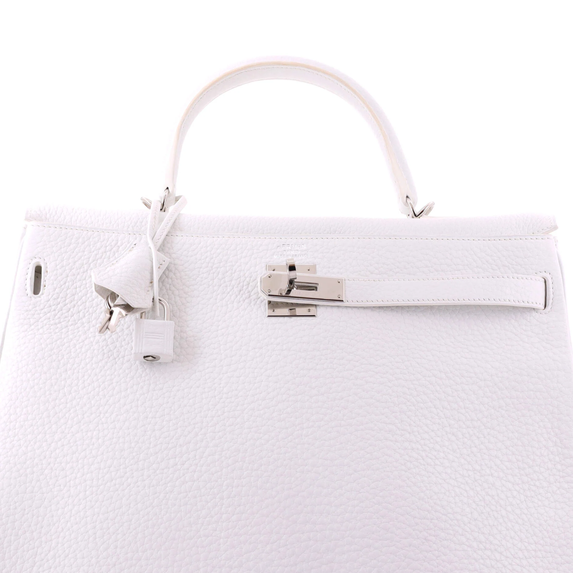 Kelly Handbag Blanc Togo with Palladium Hardware 35 - Image 6
