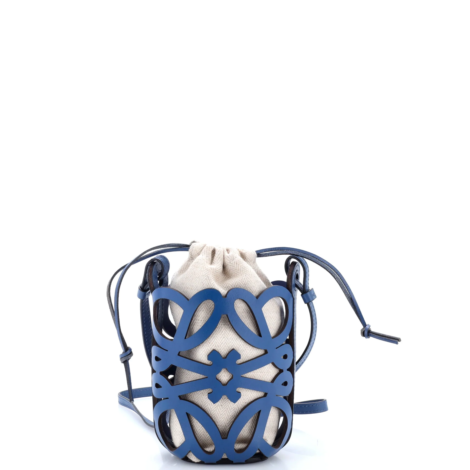 Anagram Drawstring Bucket Crossbody Bag Leather with Canvas Mini