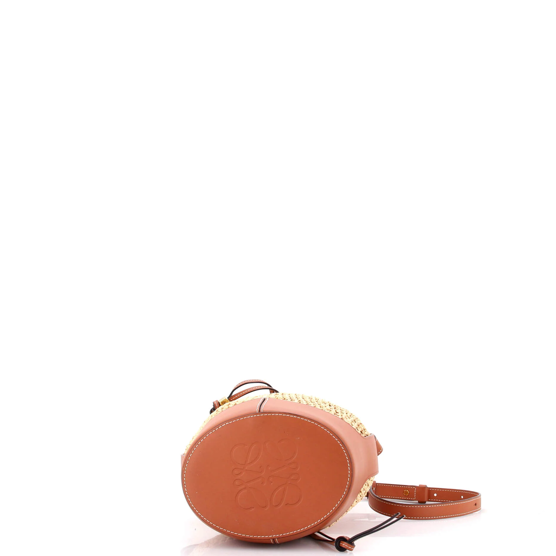 Balloon Bucket Bag Raffia and Leather Small - Image 4