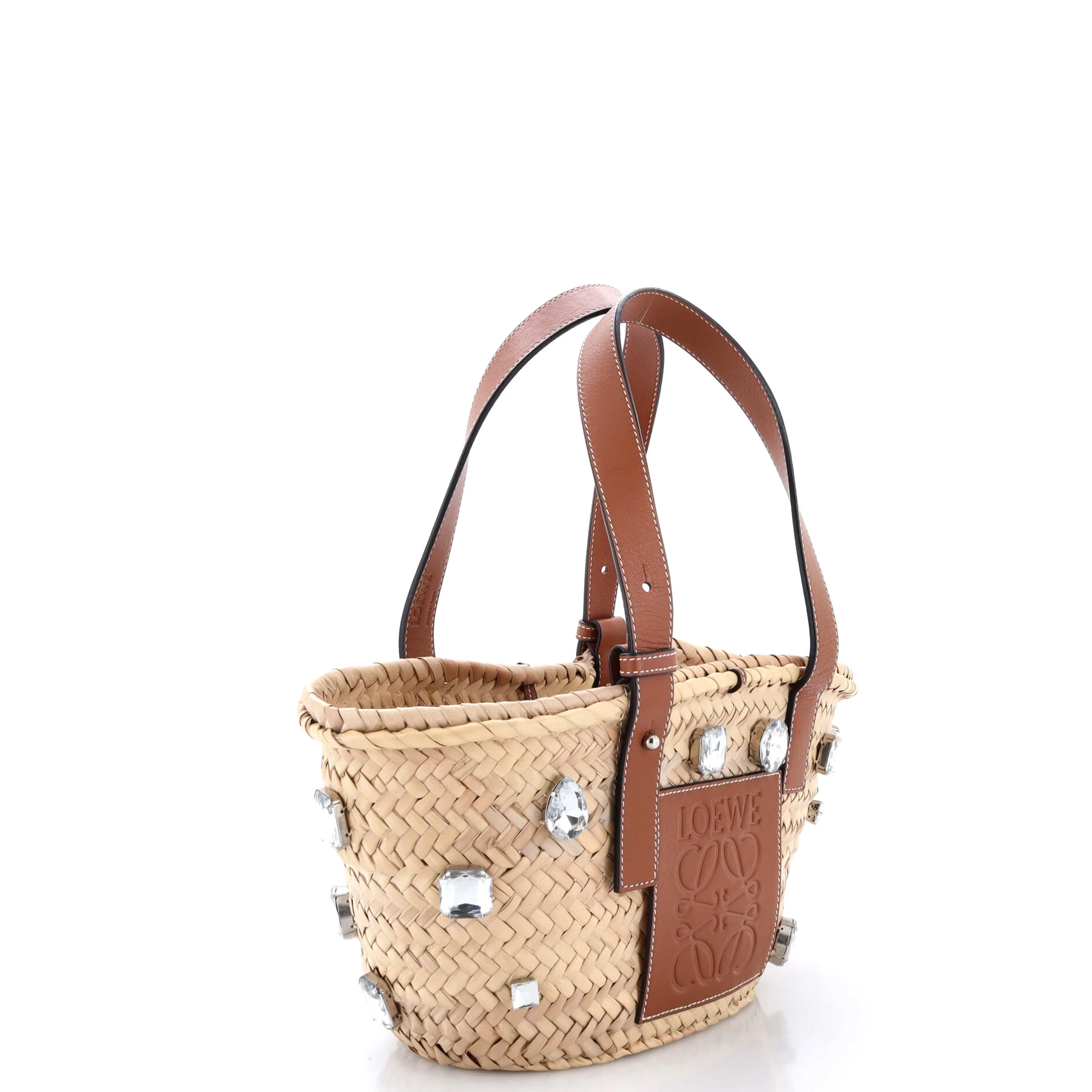 Basket Tote Crystal Embellished Raffia Small - Image 4