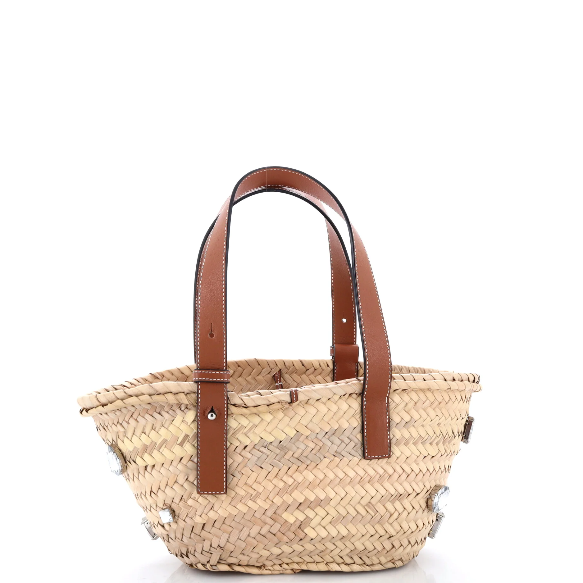 Basket Tote Crystal Embellished Raffia Small - Image 6