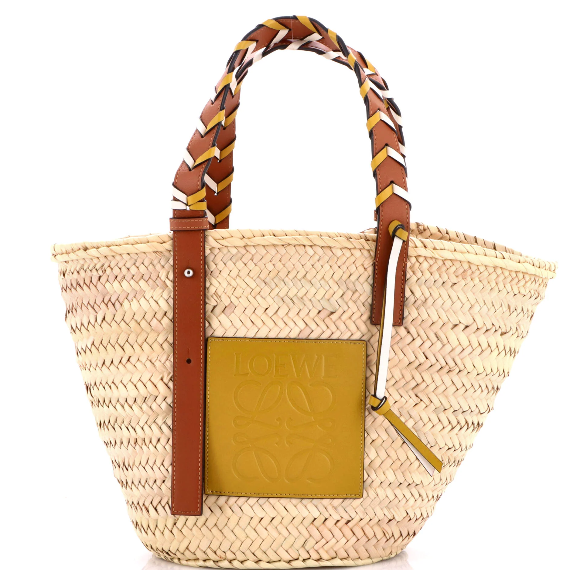 Braided Handle Basket Tote Raffia Medium