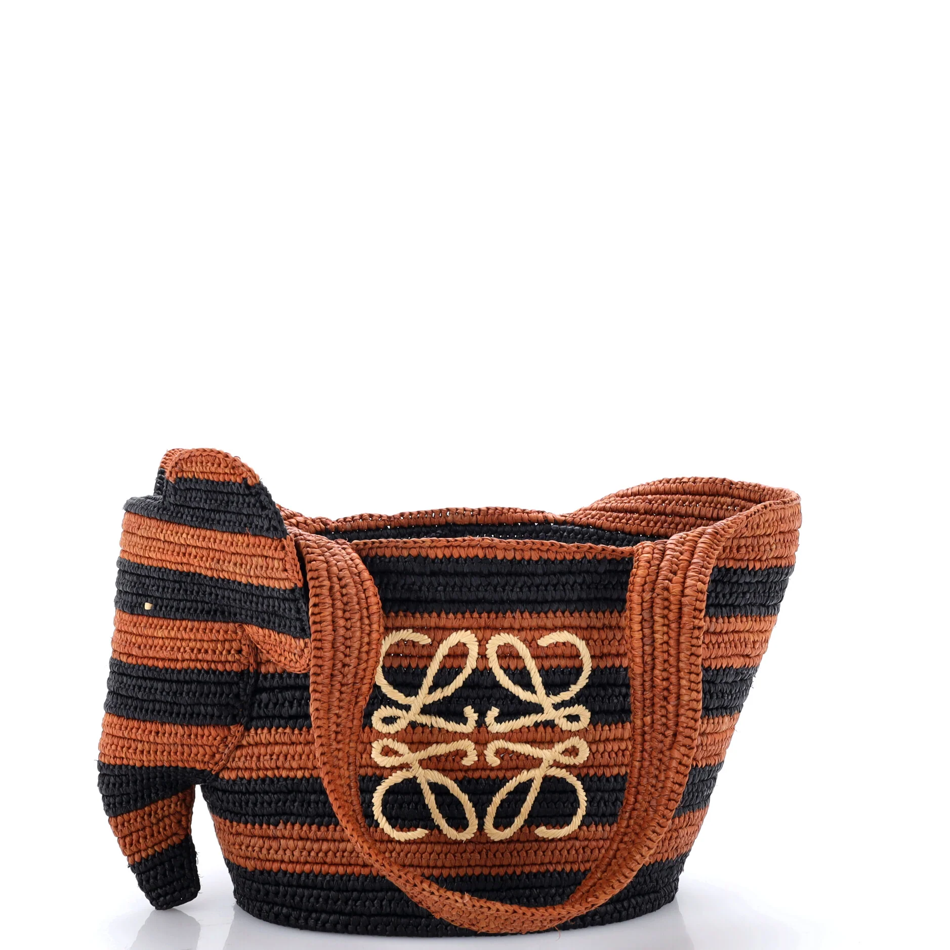 Elephant Basket Tote Striped Raffia Small