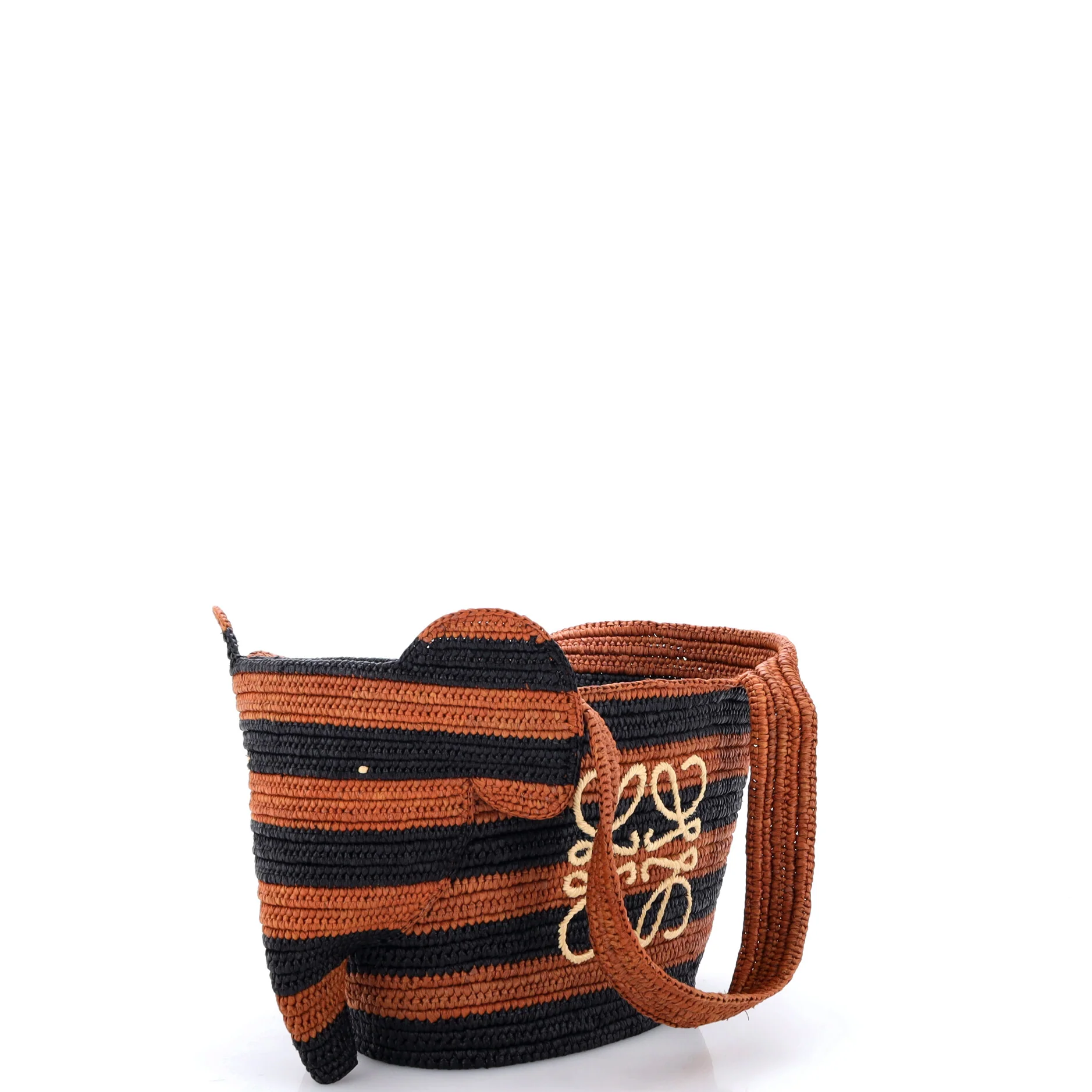 Elephant Basket Tote Striped Raffia Small - Image 2