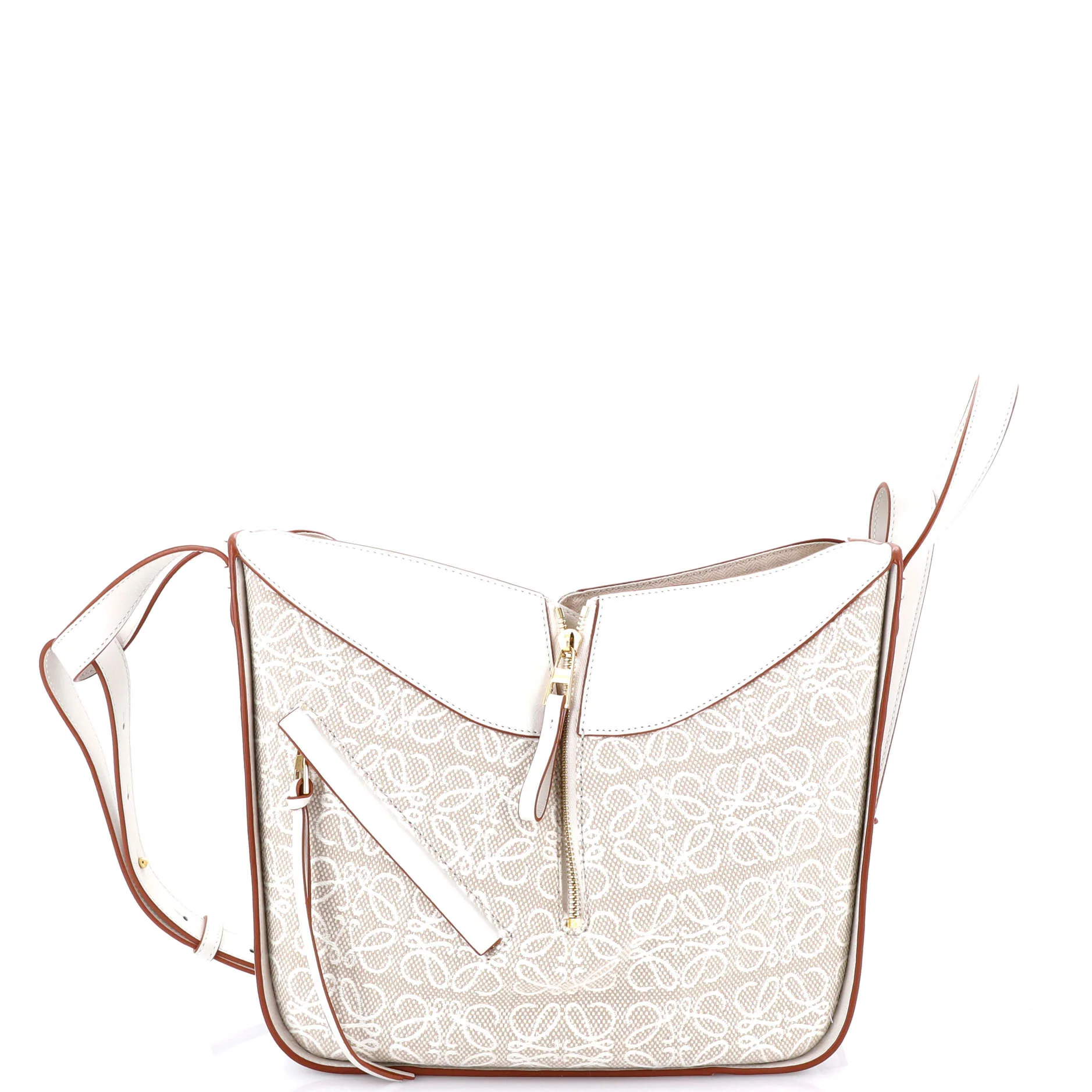 Hammock Bag Leather and Anagram Jacquard Small