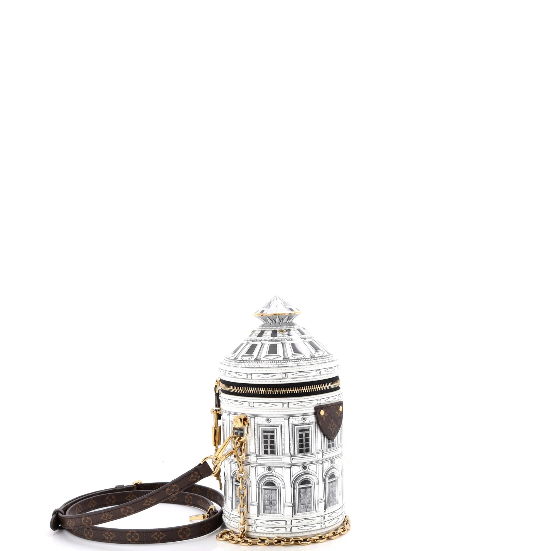 Cannes Vase Handbag Limited Edition Fornasetti Architettura Print Leather and Monogram Canvas - Image 2