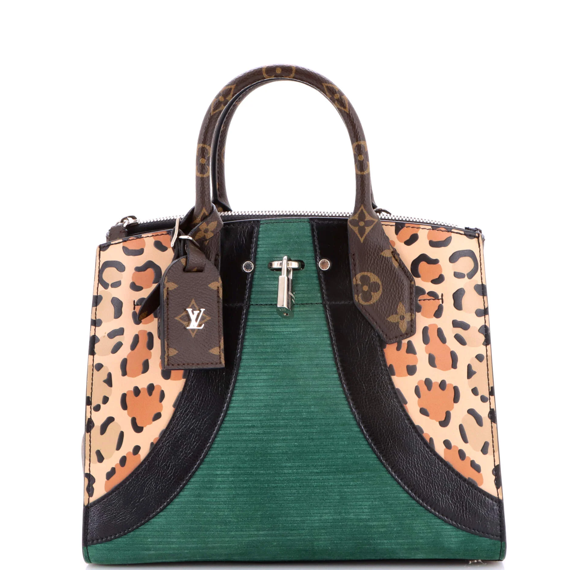 City Steamer Handbag Corduroy and Printed Leather with Monogram Canvas PM