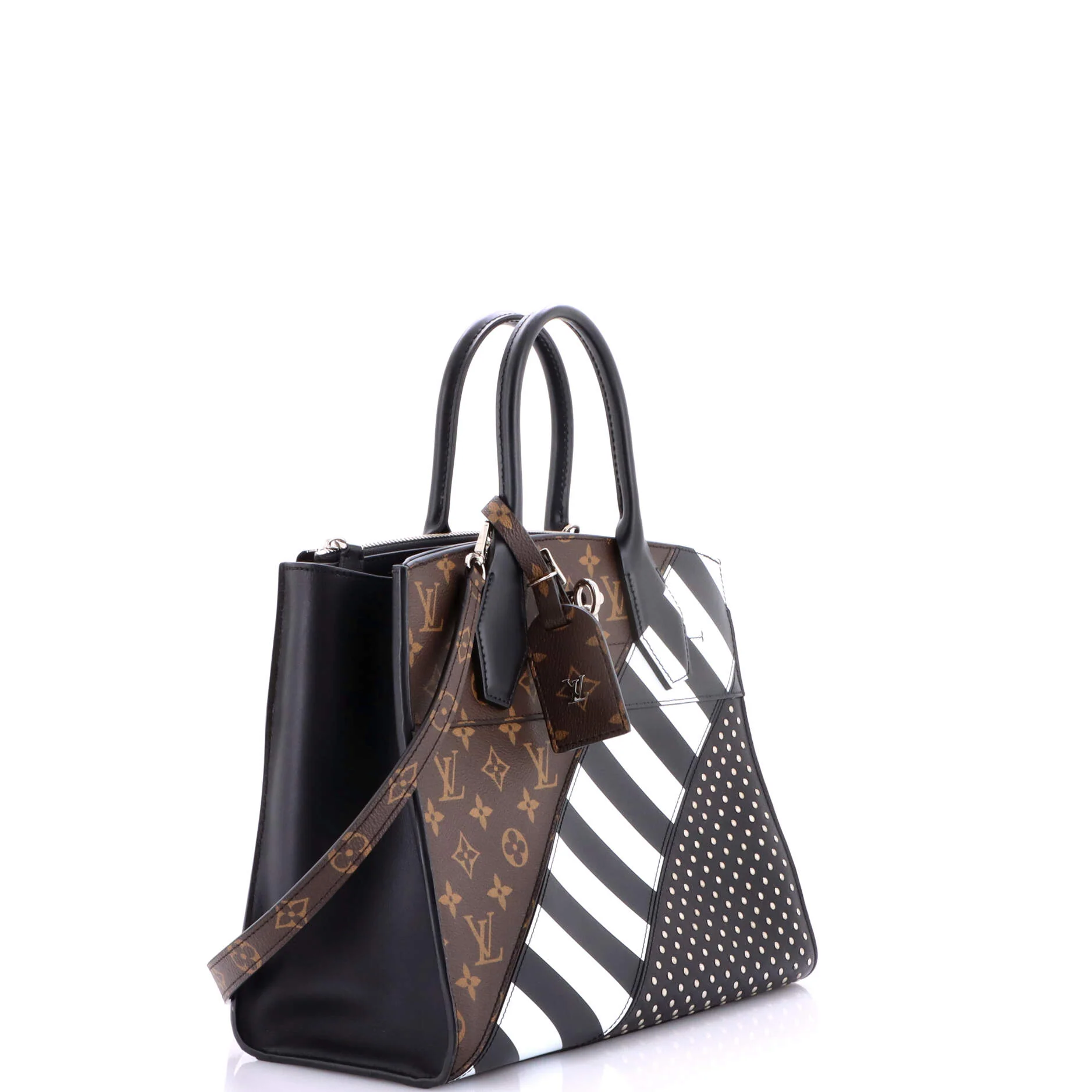 City Steamer Handbag Studded Leather and Monogram Canvas MM - Image 2