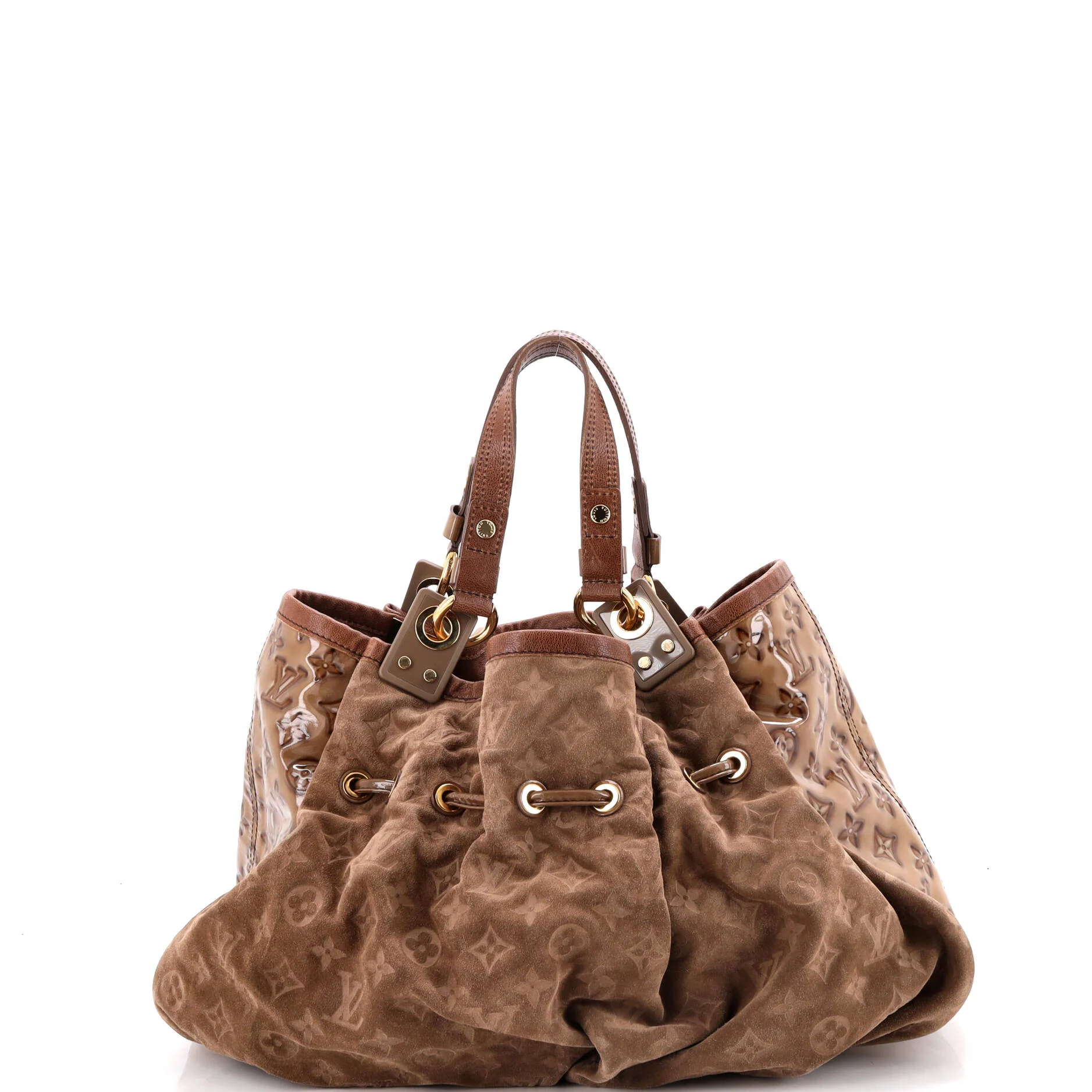 Irene Handbag Monogram Embossed Suede and Patent - Image 3