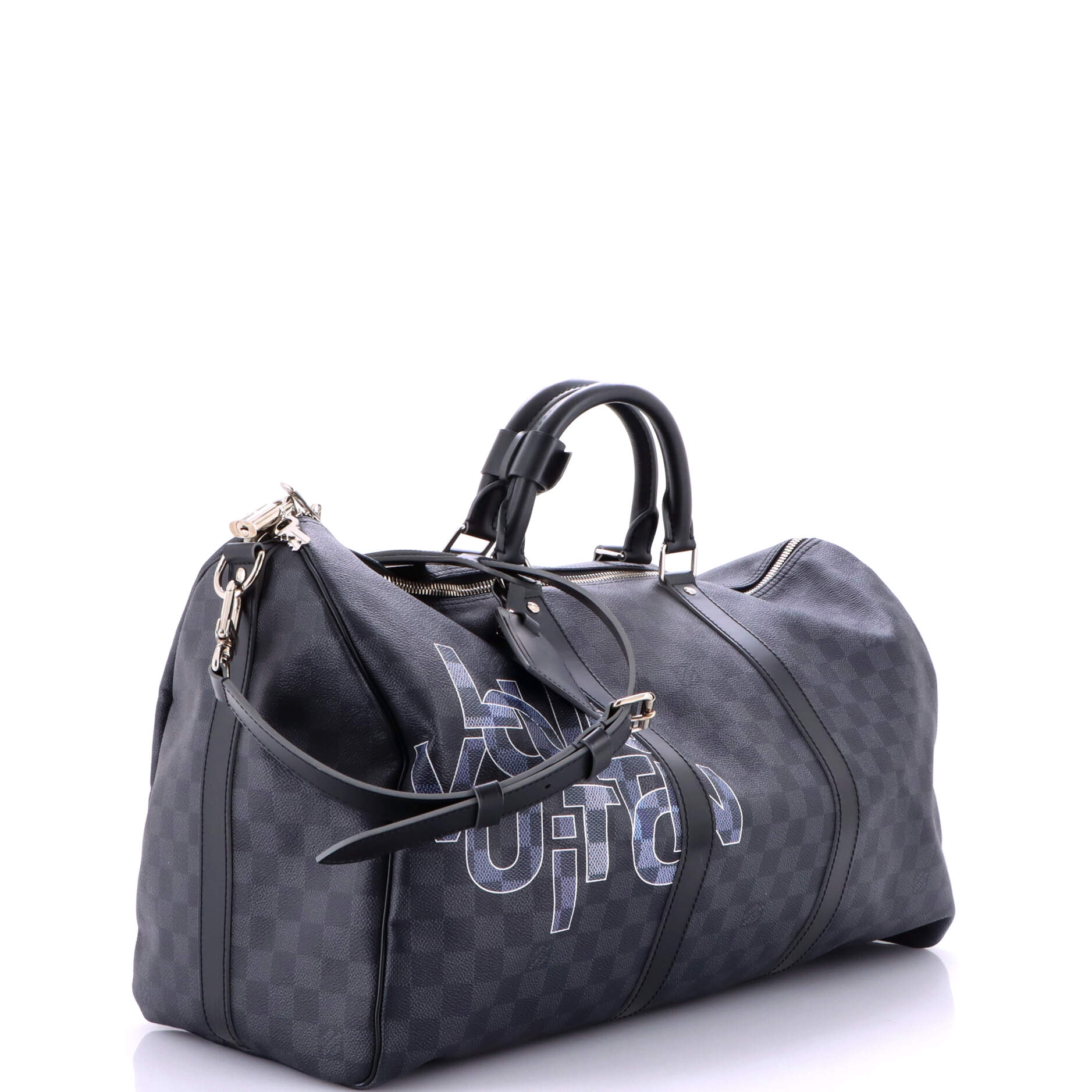 Keepall Bandouliere Bag Limited Edition Interlinked Logo Damier Graphite 50 - Image 2
