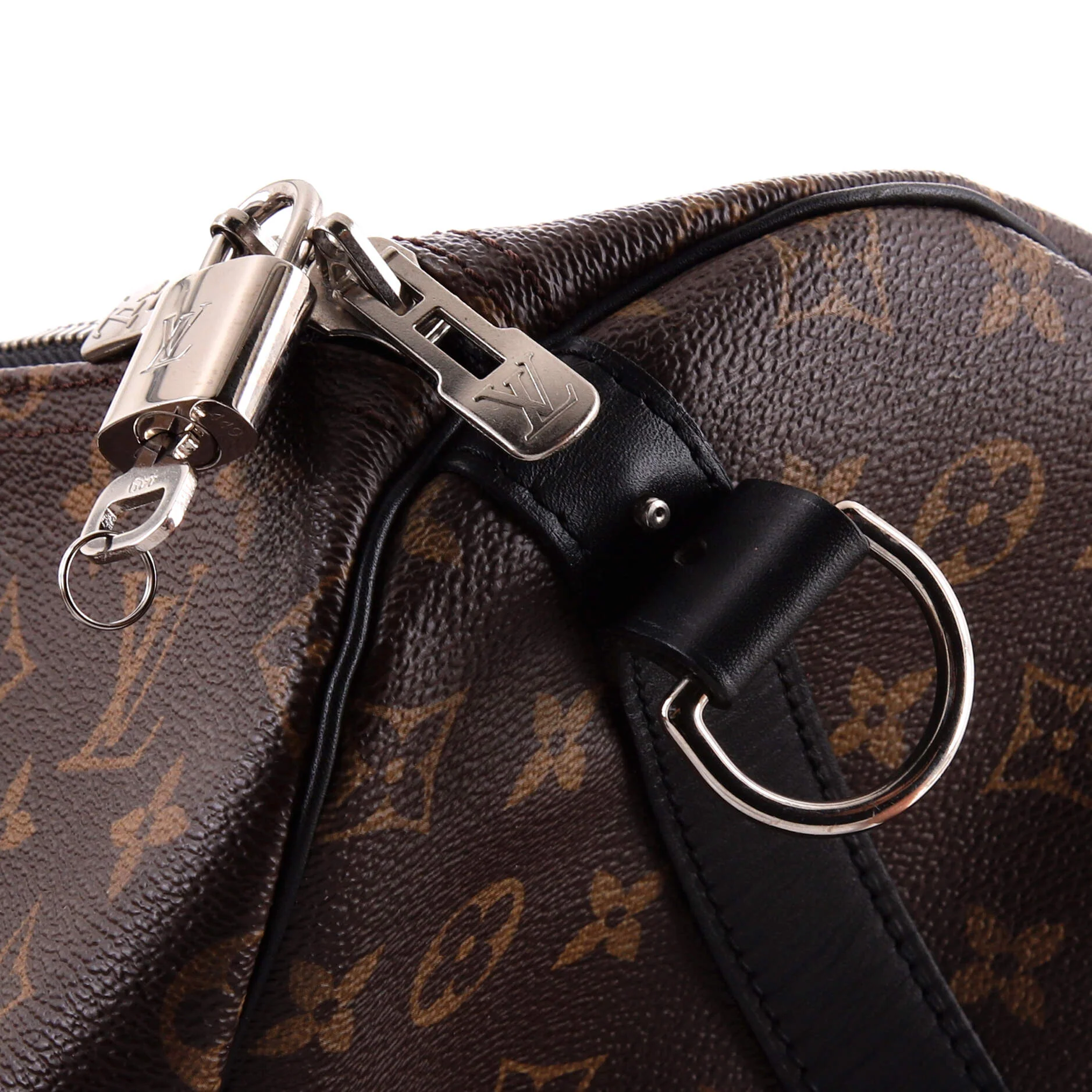 Keepall Bandouliere Bag Macassar Monogram Canvas with Leather 50 - Image 9