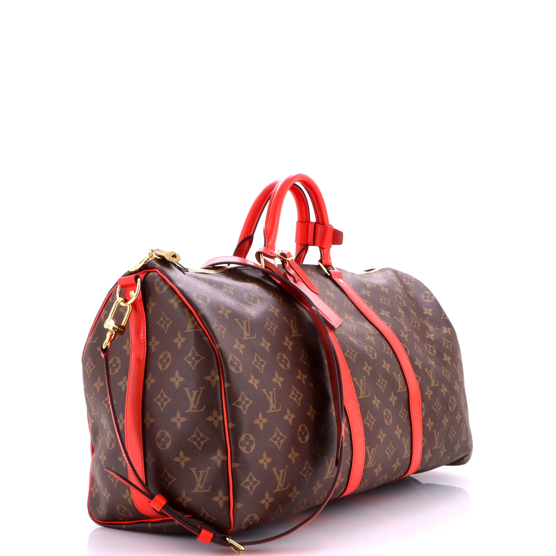 Keepall Bandouliere Bag Monogram Canvas with Coquelicot Leather Trim 50 - Image 2