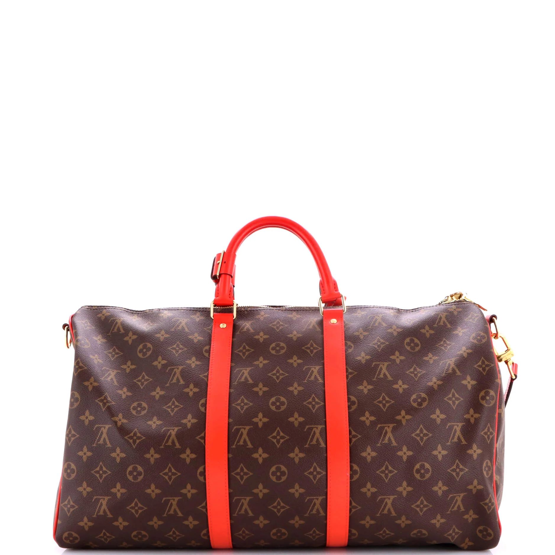 Keepall Bandouliere Bag Monogram Canvas with Coquelicot Leather Trim 50 - Image 3