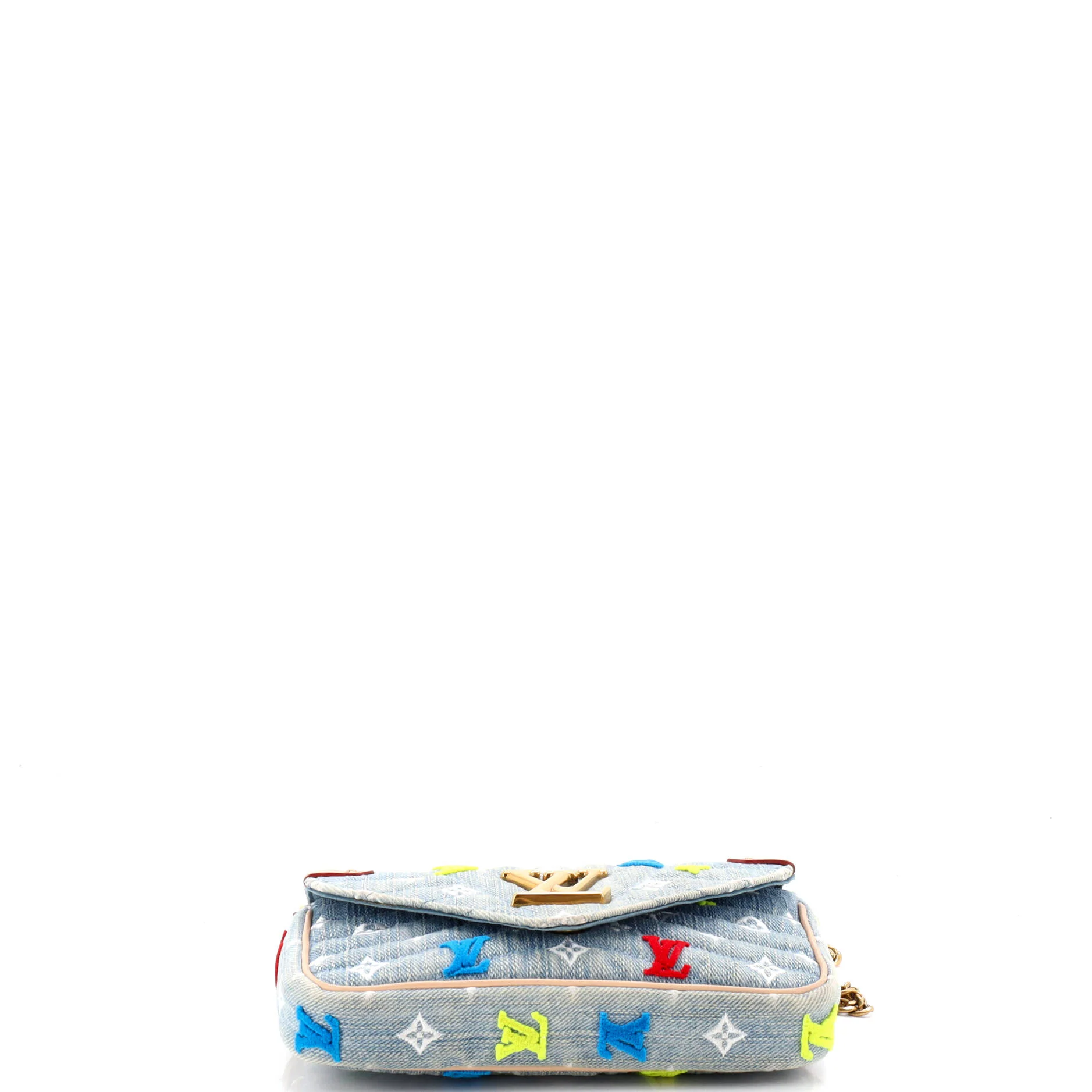 New Wave Chain Pochette Monogram Embroidered Quilted Denim - Image 4