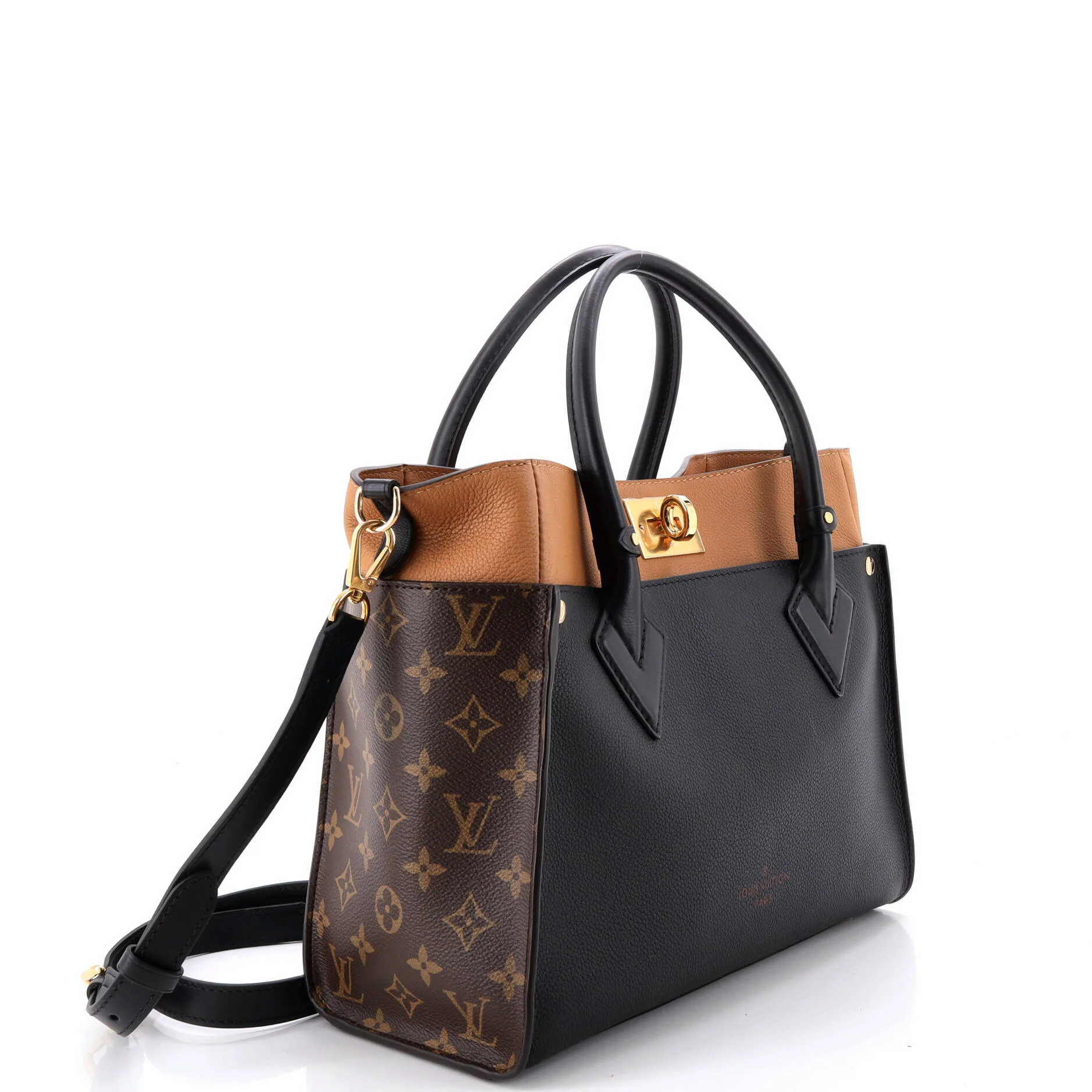 On My Side Tote Leather with Monogram Canvas MM - Image 2