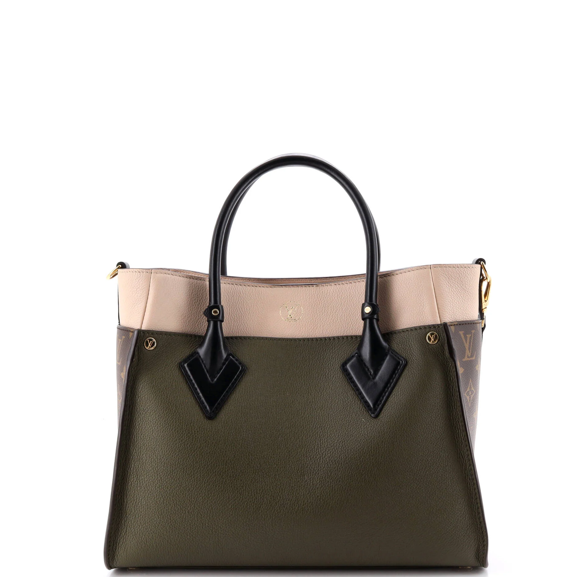 On My Side Tote Leather with Monogram Canvas MM - Image 3