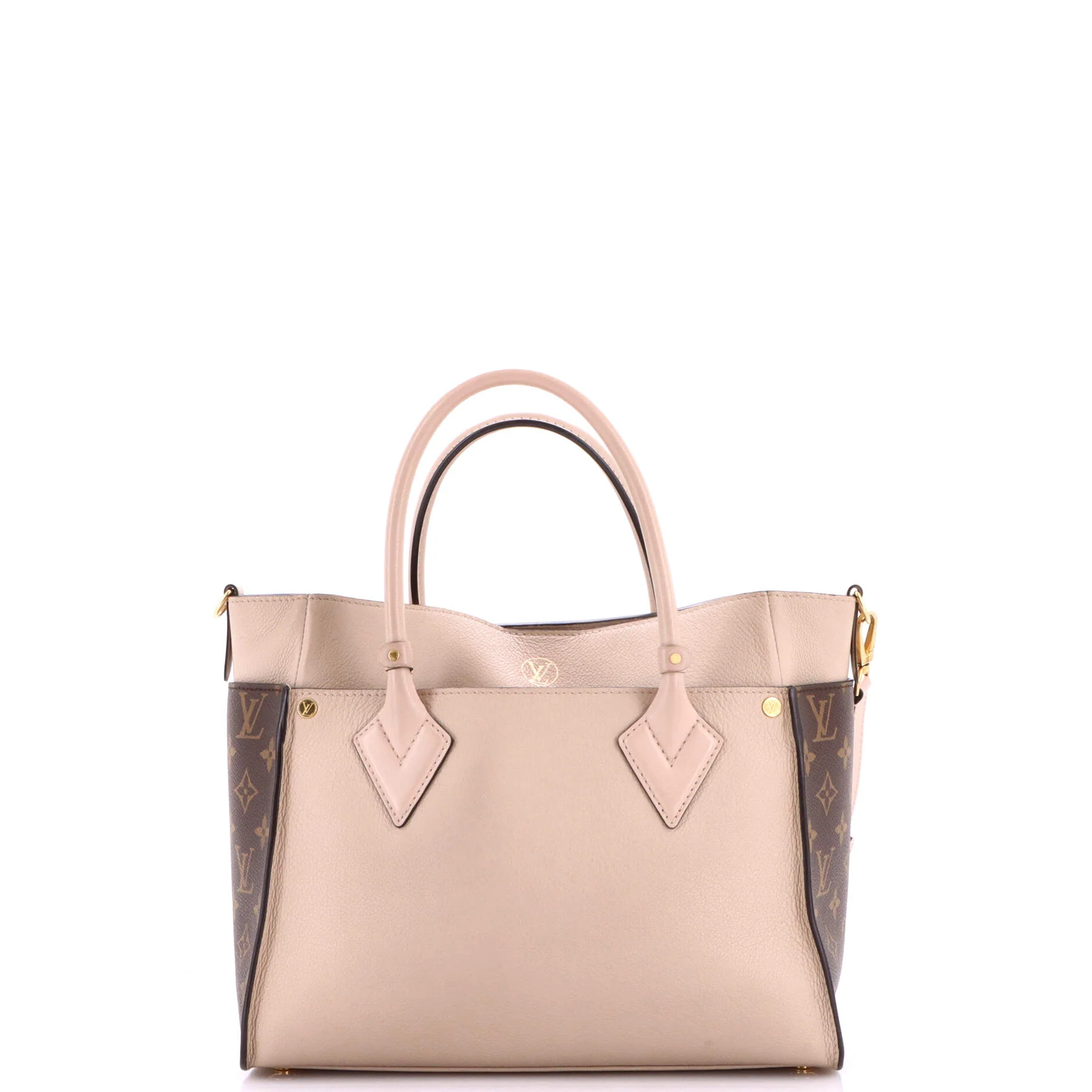 On My Side Tote Leather with Monogram Canvas MM - Image 3
