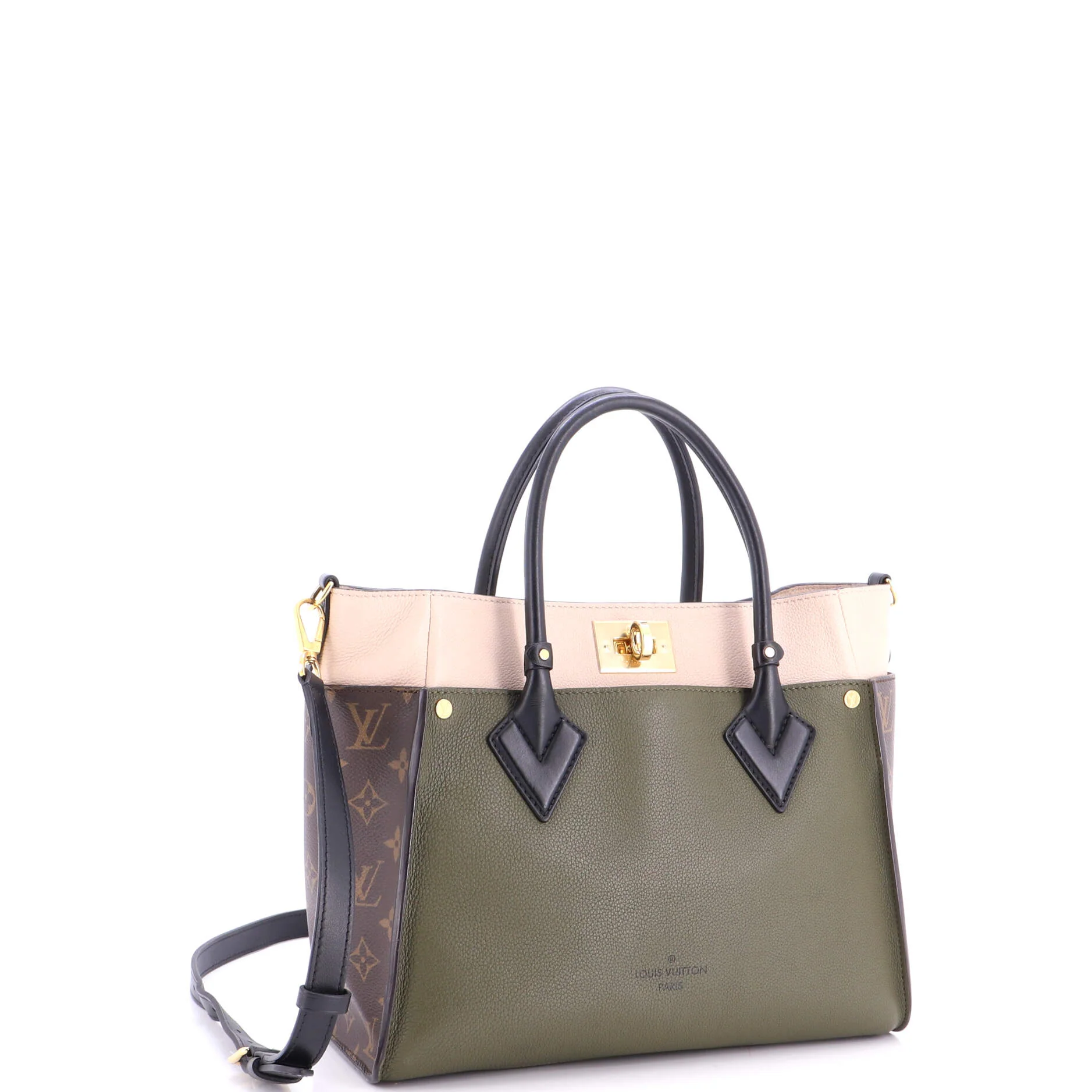 On My Side Tote Leather with Monogram Canvas MM - Image 2
