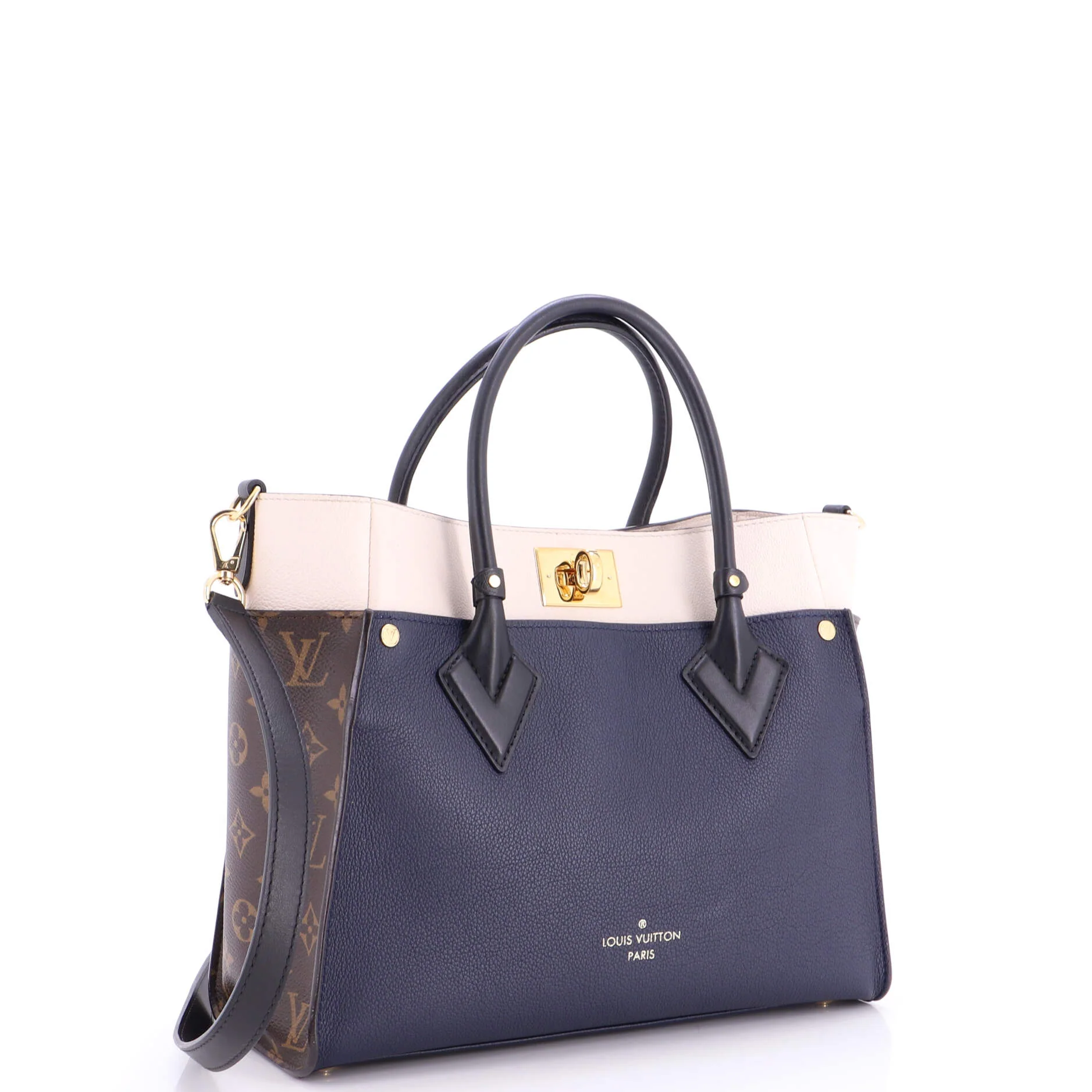 On My Side Tote Leather with Monogram Canvas MM - Image 2