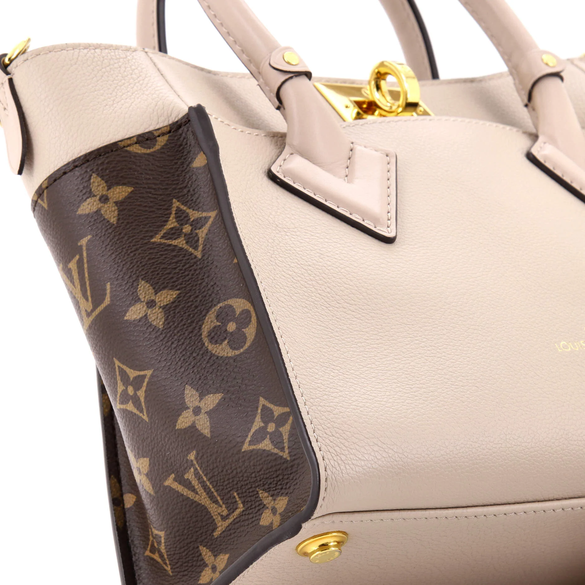 On My Side Tote Leather with Monogram Canvas PM - Image 6